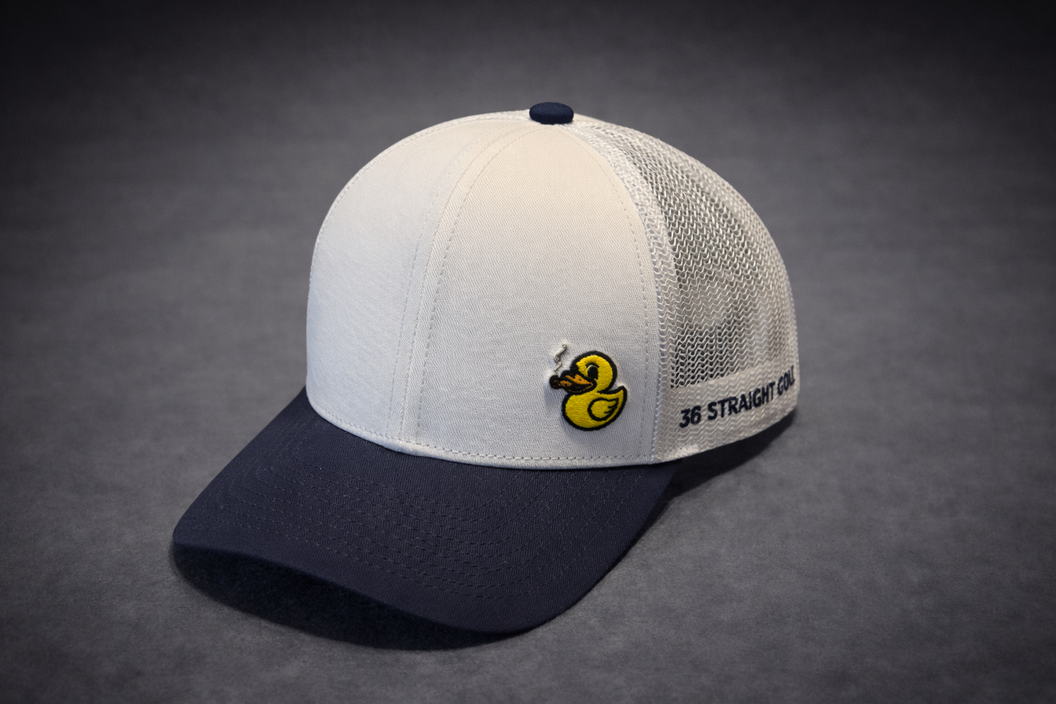 Duck "QuackFather" Design - Mesh Back Hat - White/Navy
