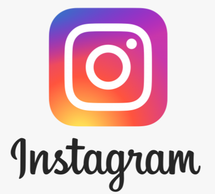 Instagram logo with rainbow gradient and the word 'Instagram' written below in black cursive font.