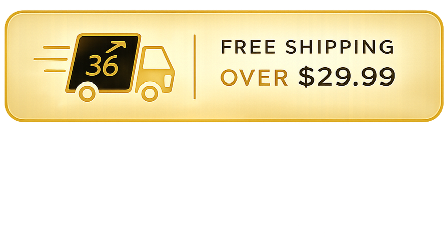 Banner advertising free shipping for orders over $29.99, featuring a delivery truck icon with the number 36.