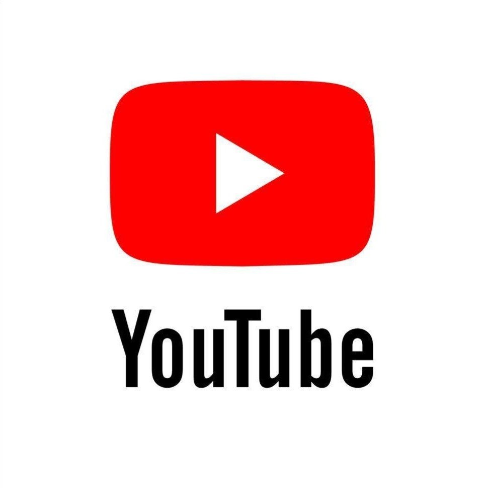 The YouTube logo featuring a red rounded rectangle with a white play button inside, and the word 'YouTube' written below.