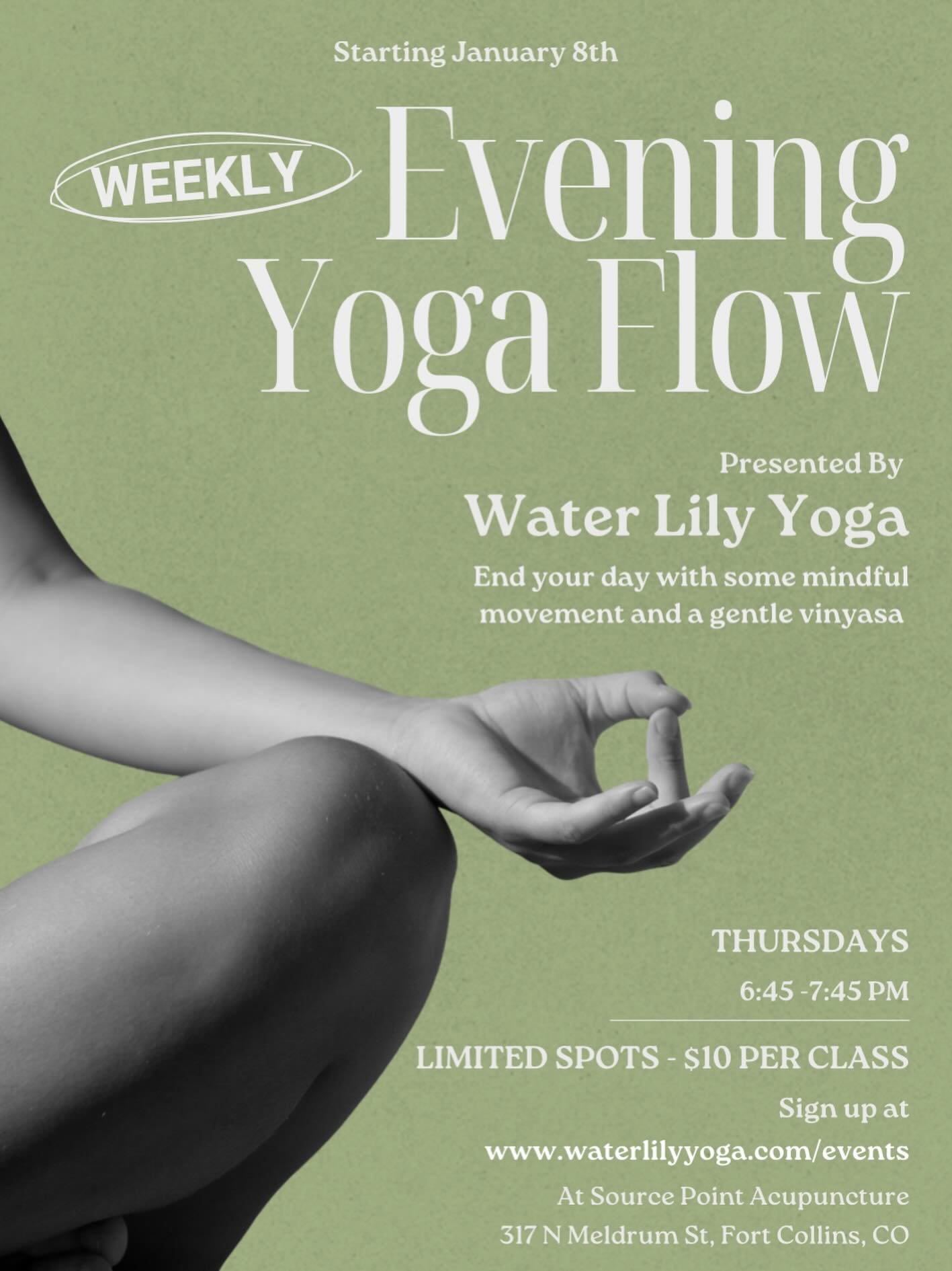 The new year is around the corner making it a great time to add some weekly yoga into your routine ✨ Join me for a weekly yoga flow starting January 8th! This class will be every Thursday evening 6:45-7:45pm. Hatha flow style, mats and props provided