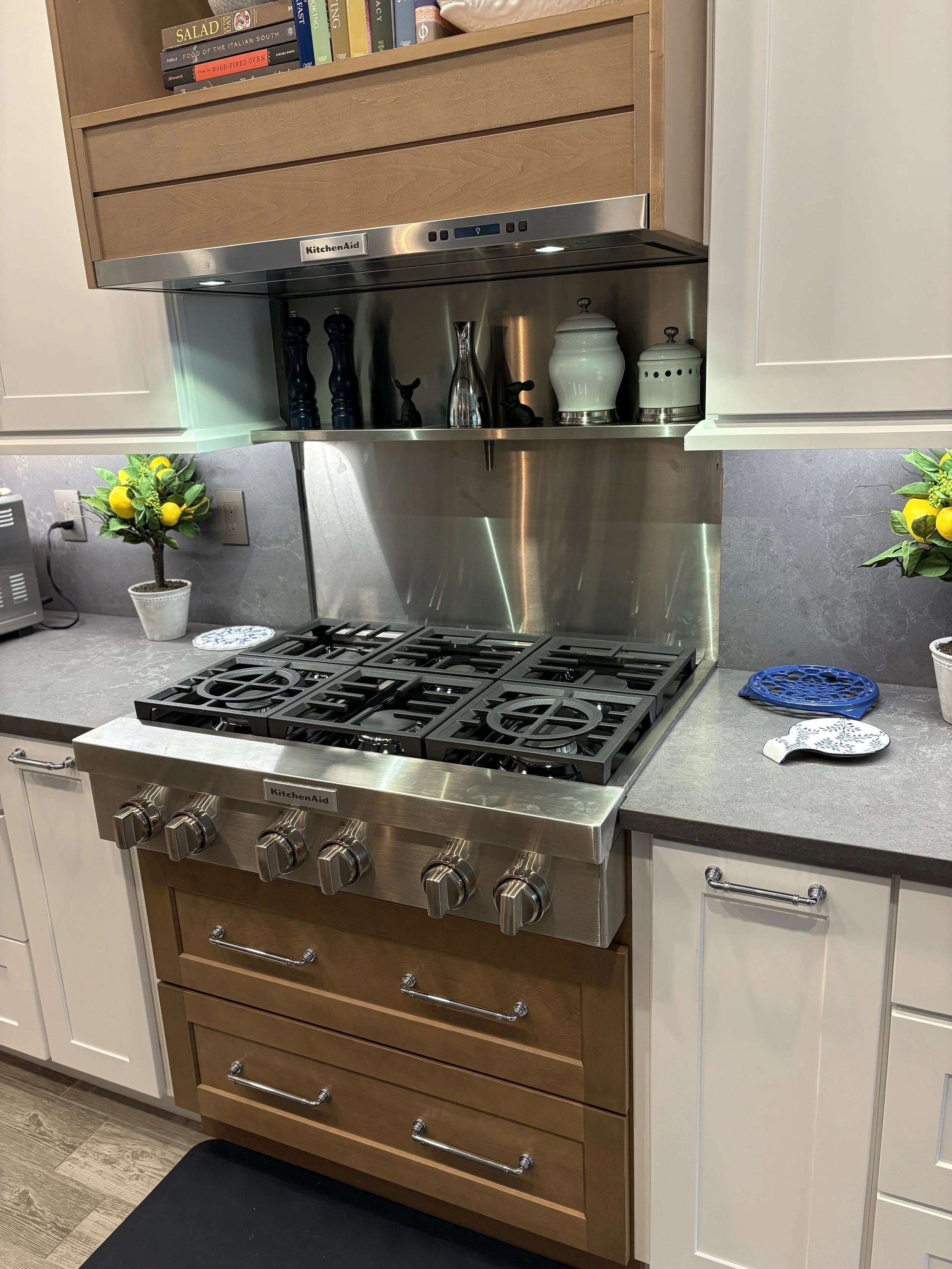 White Perimeter Cabinets With Natural Wood Island Cabinets Kitchen Remodel by EZ Cabinets & Granite project photo 8