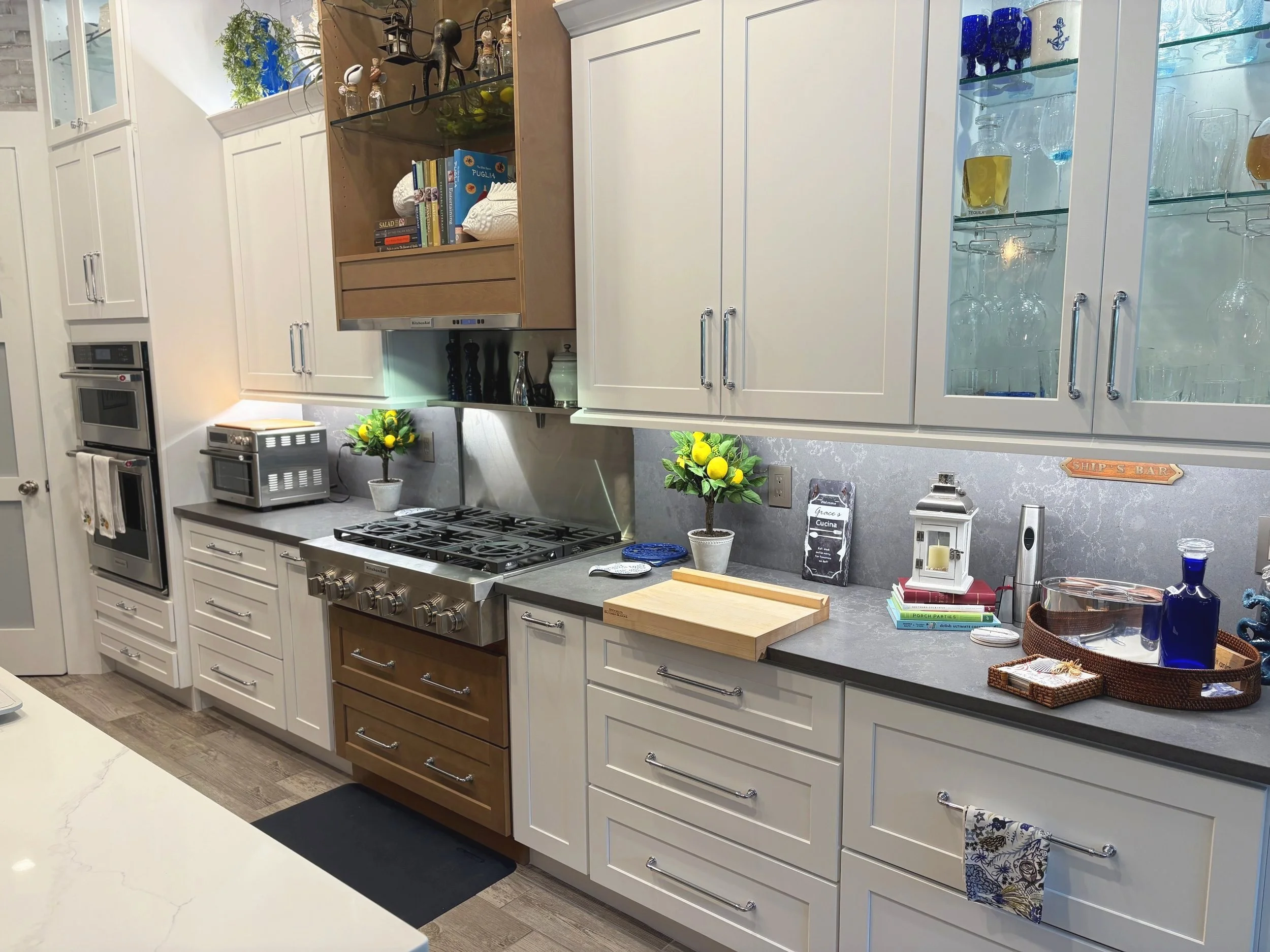 White Perimeter Cabinets With Natural Wood Island Cabinets Kitchen Remodel by EZ Cabinets & Granite project photo 3