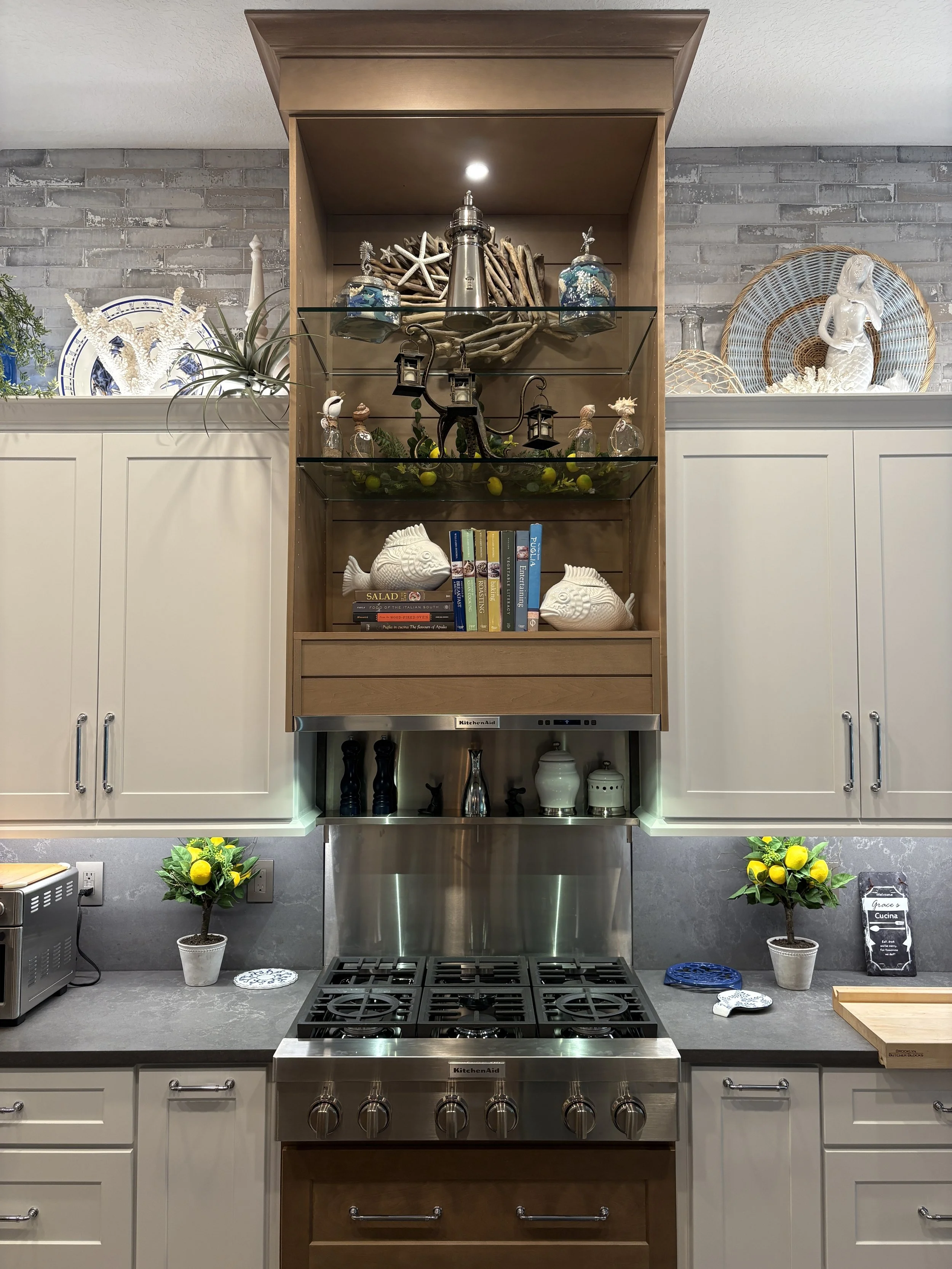 White Perimeter Cabinets With Natural Wood Island Cabinets Kitchen Remodel by EZ Cabinets & Granite project photo 9