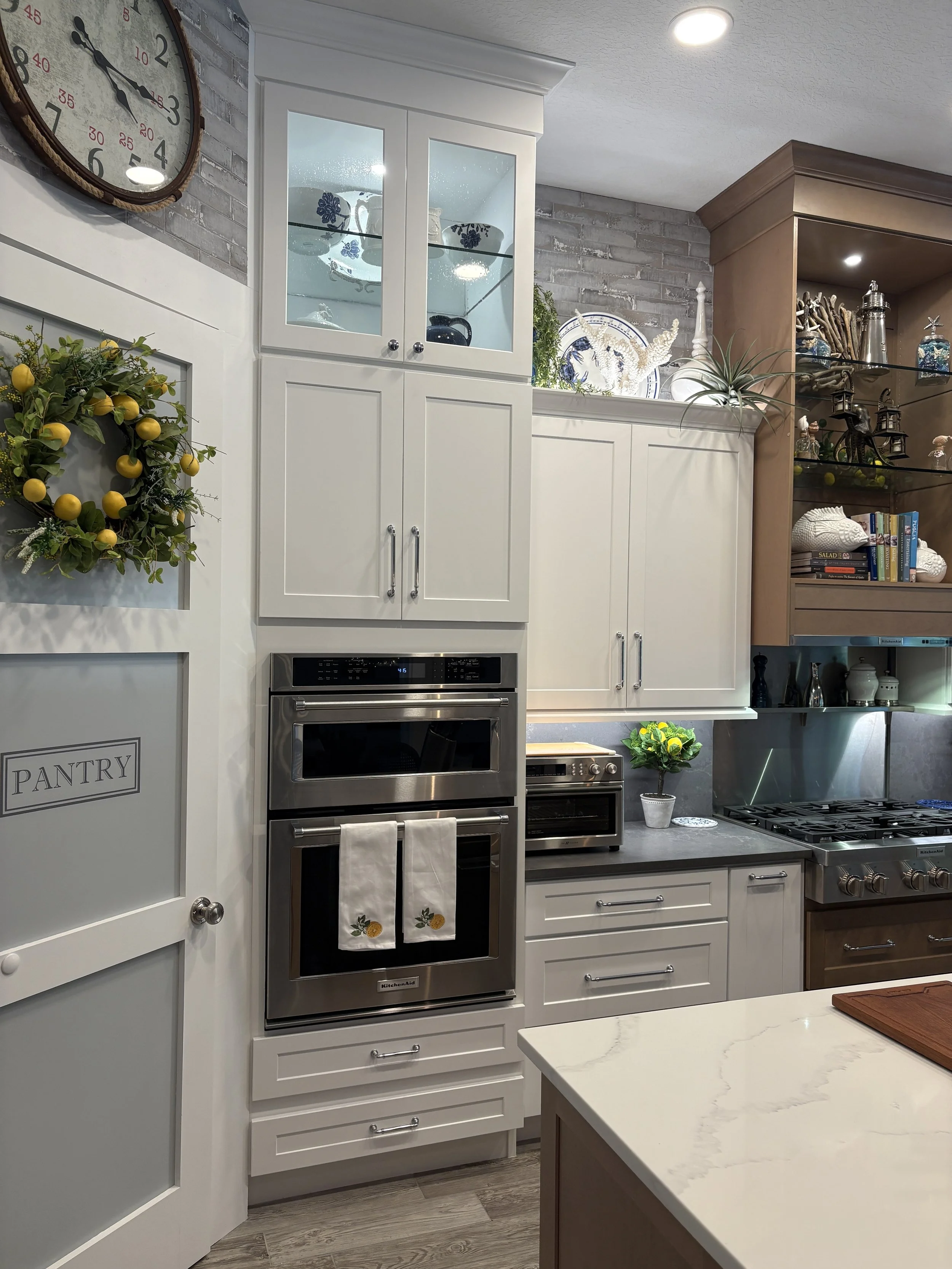 White Perimeter Cabinets With Natural Wood Island Cabinets Kitchen Remodel by EZ Cabinets & Granite project photo 6
