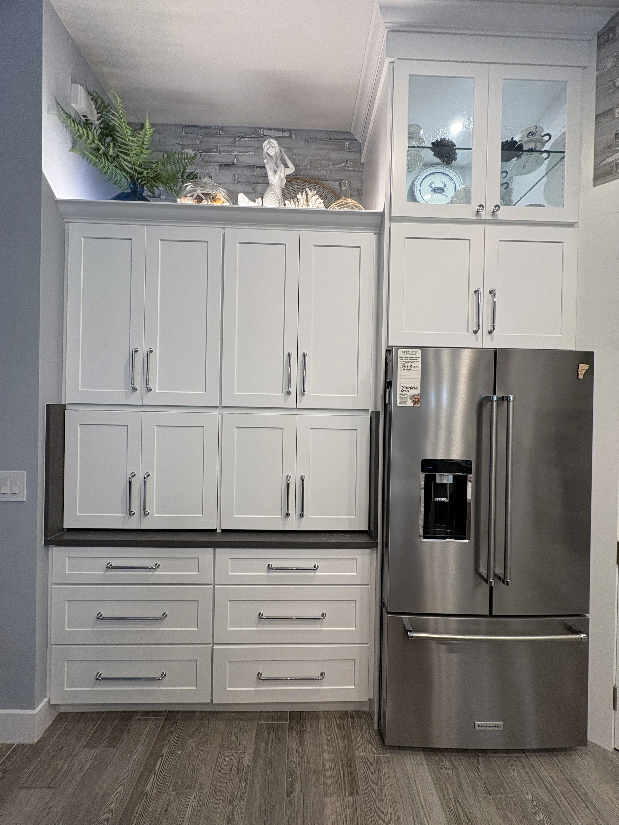 White Perimeter Cabinets With Natural Wood Island Cabinets Kitchen Remodel by EZ Cabinets & Granite project photo 12