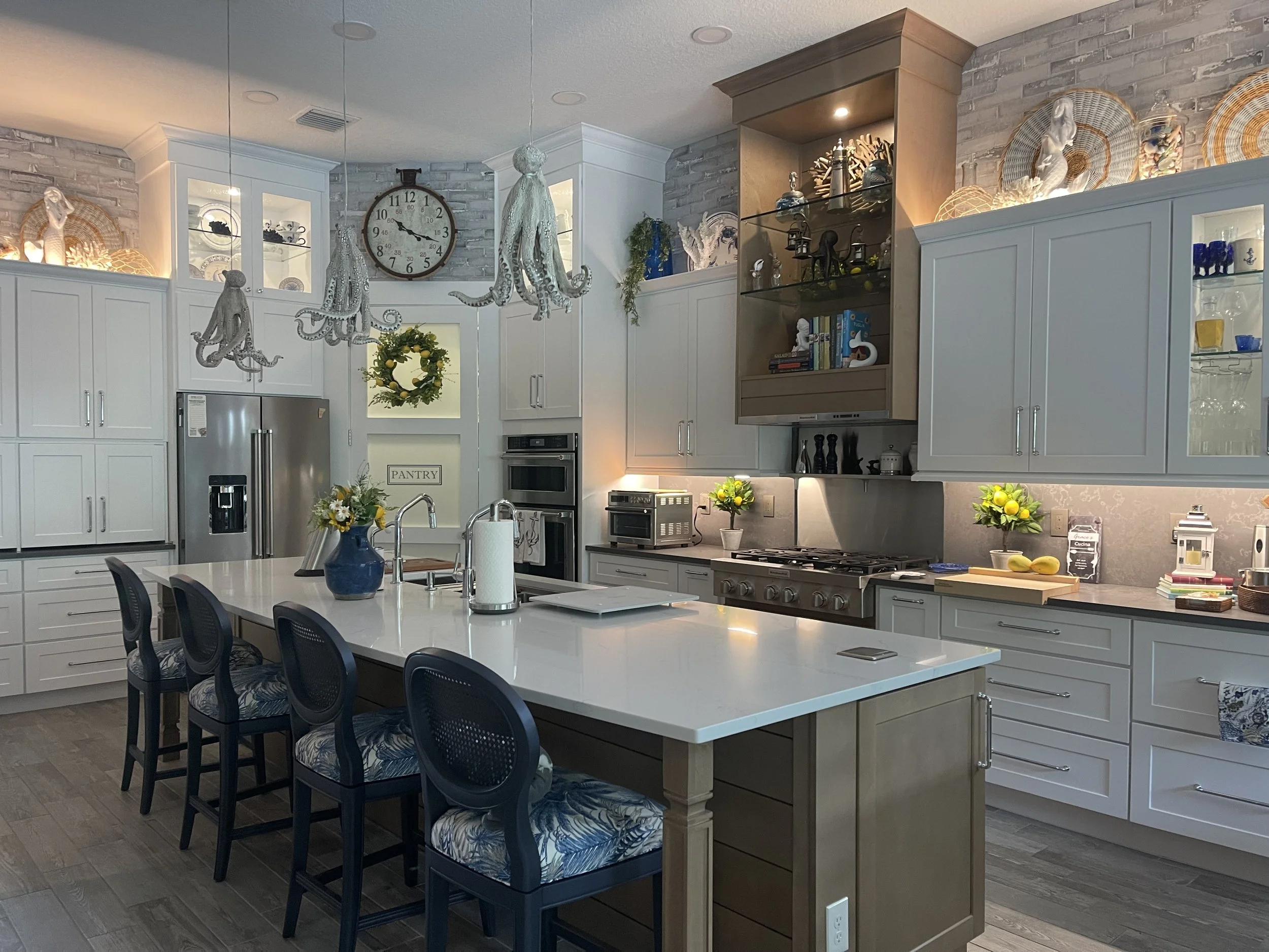 White Perimeter Cabinets With Natural Wood Island Cabinets Kitchen Remodel by EZ Cabinets & Granite project photo