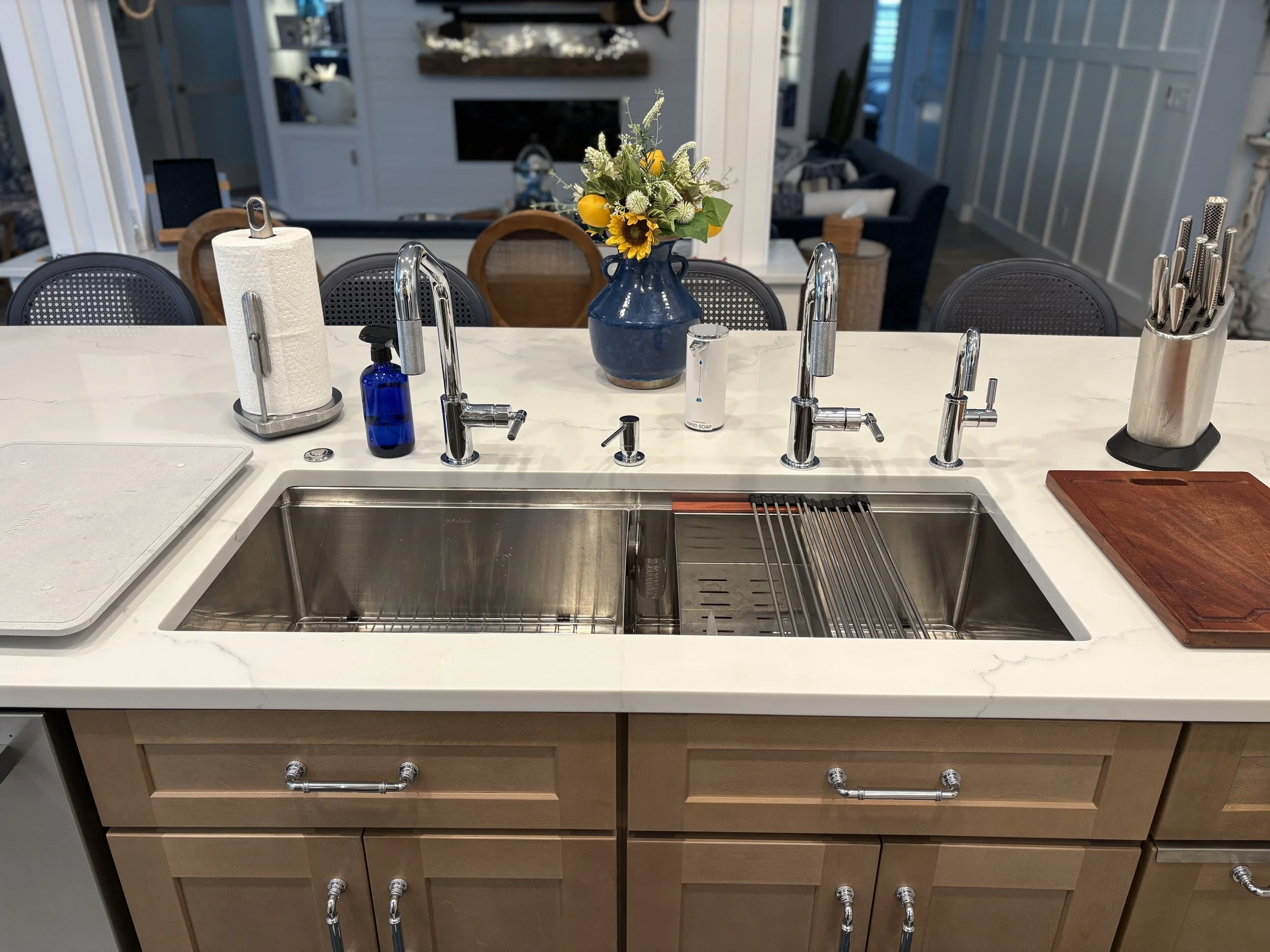 White Perimeter Cabinets With Natural Wood Island Cabinets Kitchen Remodel by EZ Cabinets & Granite project photo 5