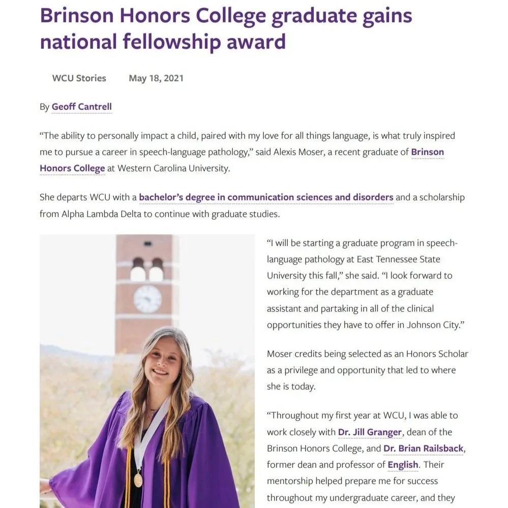 Brinson Honors College graduate gains national fellowship award in WCU Stories