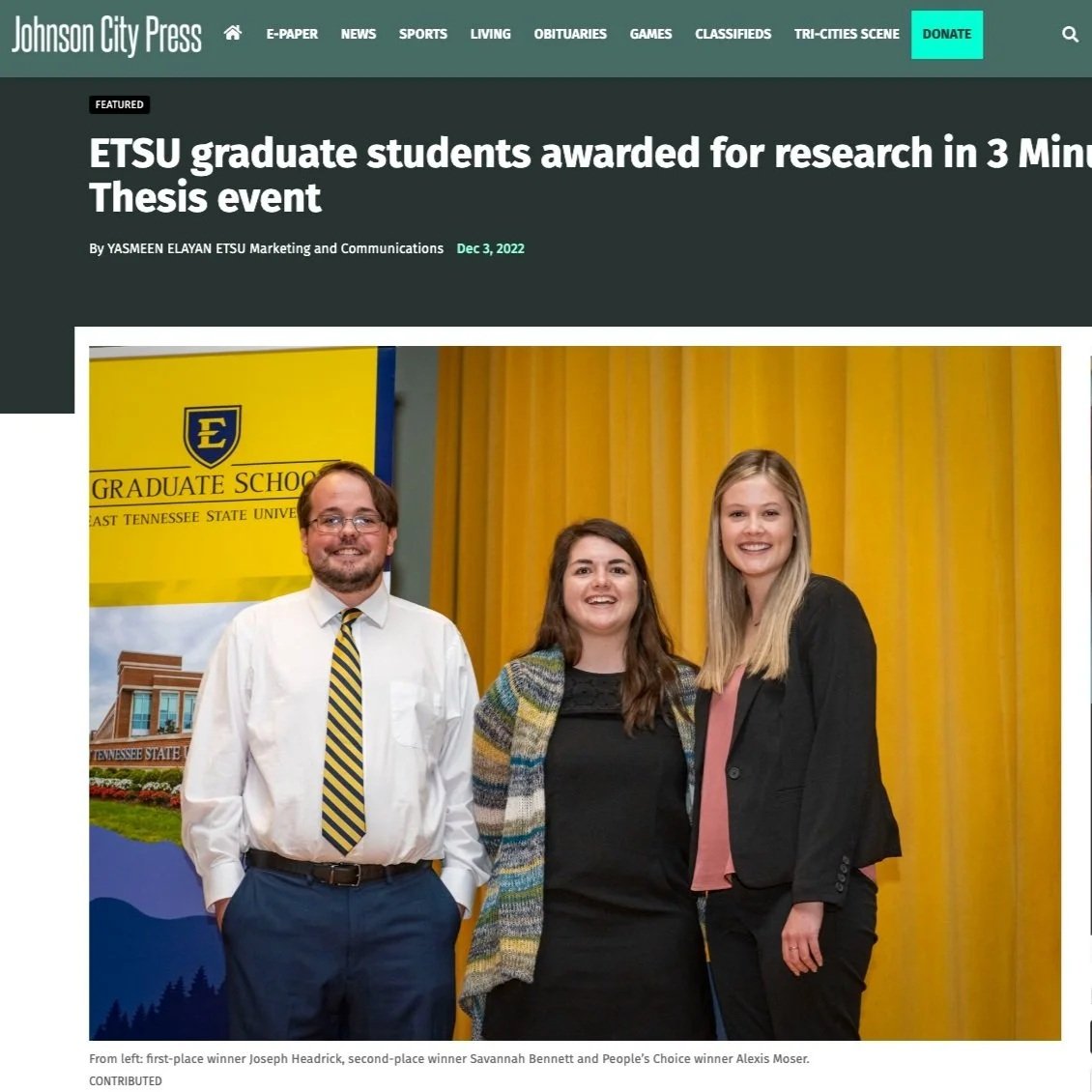 ETSU graduate students awarded for research in 3 Minute Thesis event in Johnson City Press
