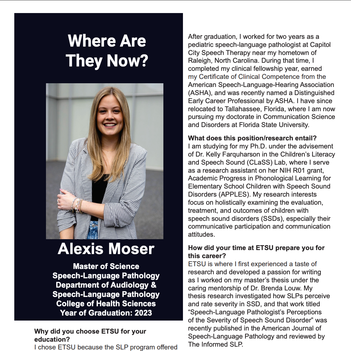 Where Are They Now? Alexis Moser in ETSU Illuminated Graduate Student Research Magazine
