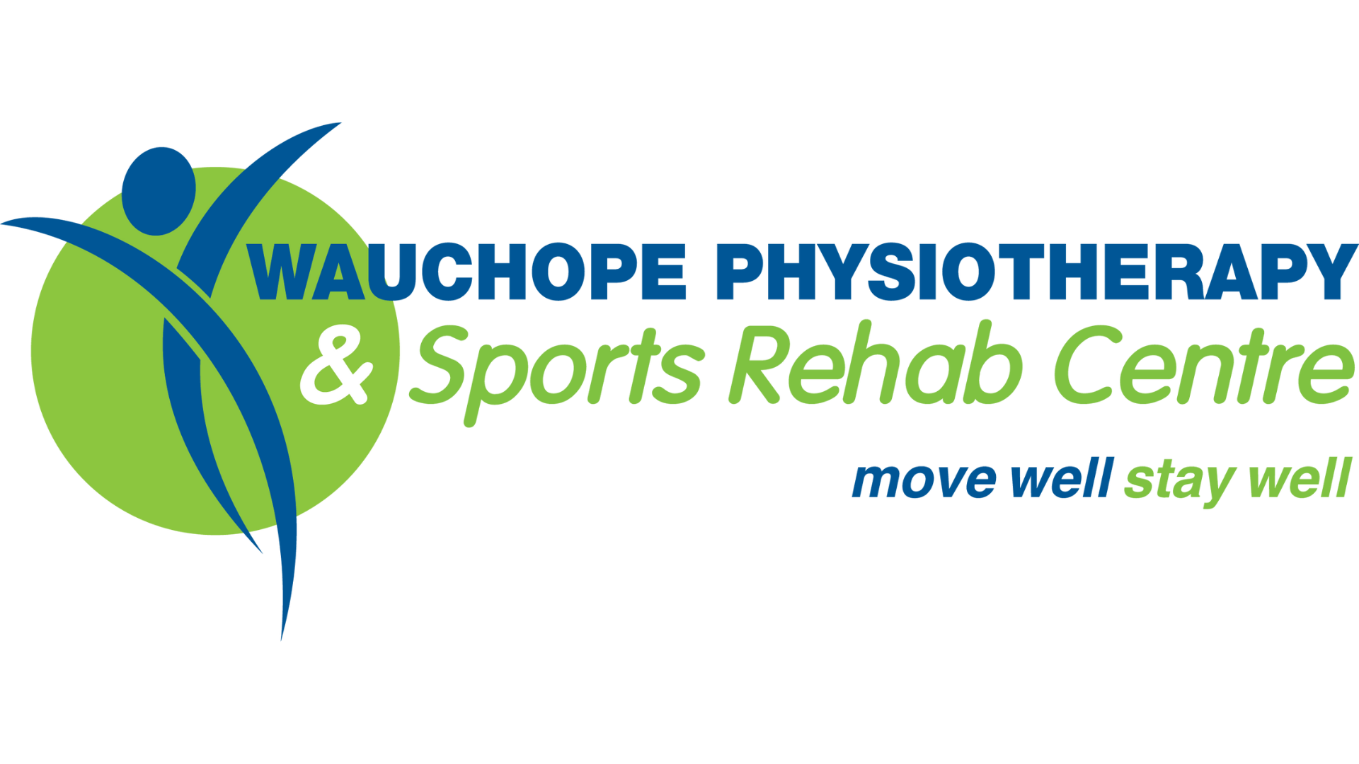 Logo of Wauchope Physiotherapy & Sports Rehab Centre with a stylized human figure and text.
