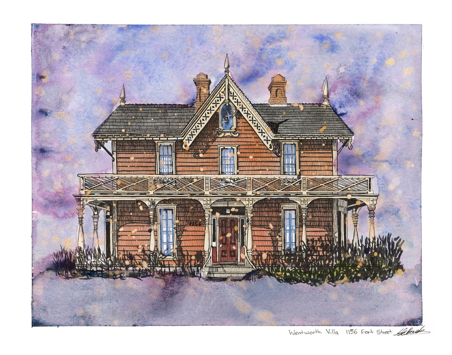 Wentworth Villa.
Ink and watercolour on paper 14"x11" 
2024