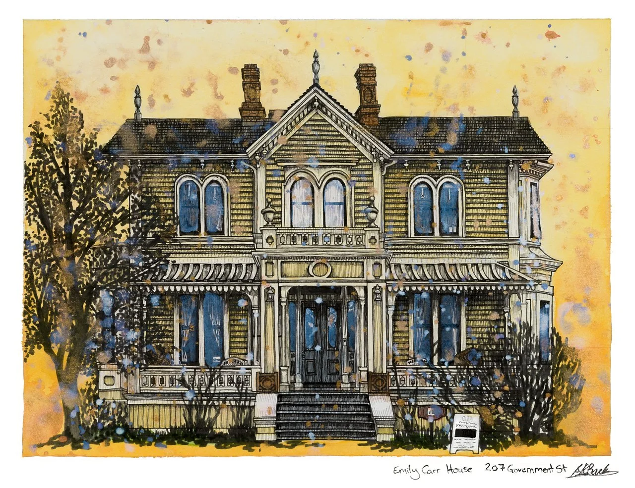 Emily Carr House.
Ink and watercolour on paper 14"x11" 
2024