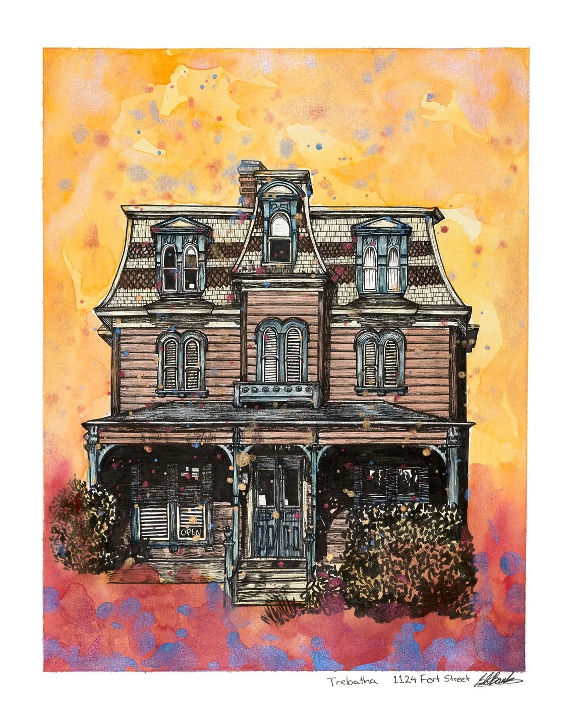 Trebatha.
Ink and watercolour on paper 14"x11" 
2023