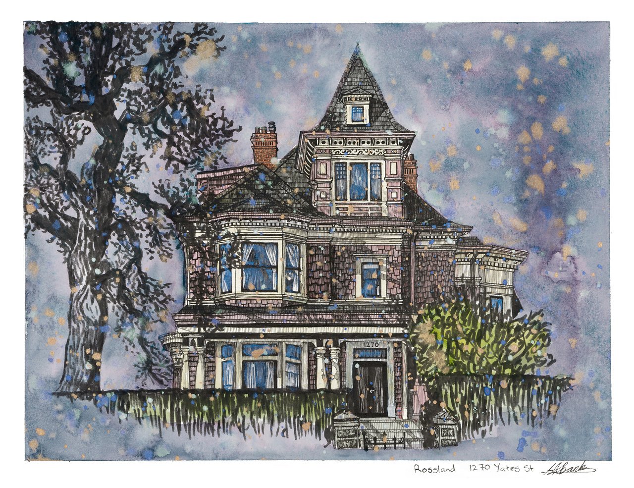 Rossland.
Ink and watercolour on paper 14"x11" 
2024