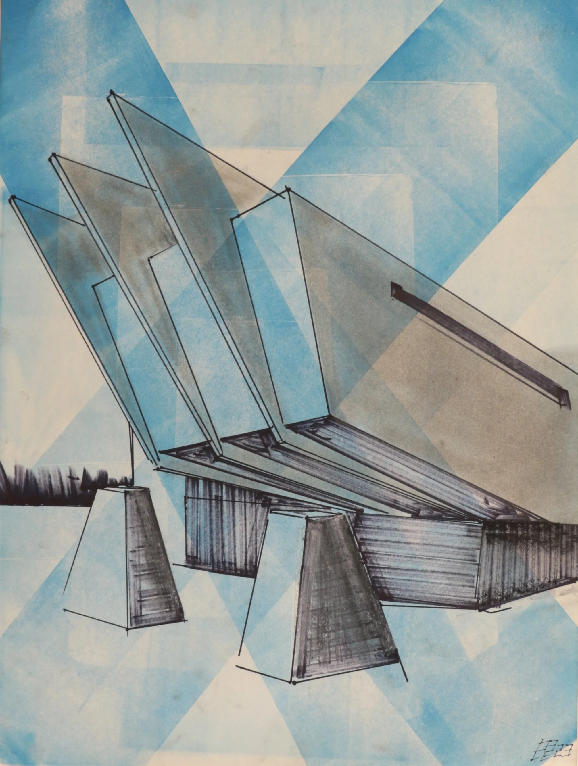   Prow (Africa) , 2023 24” x 18” Relief Ink Print with Pen and Graphite 