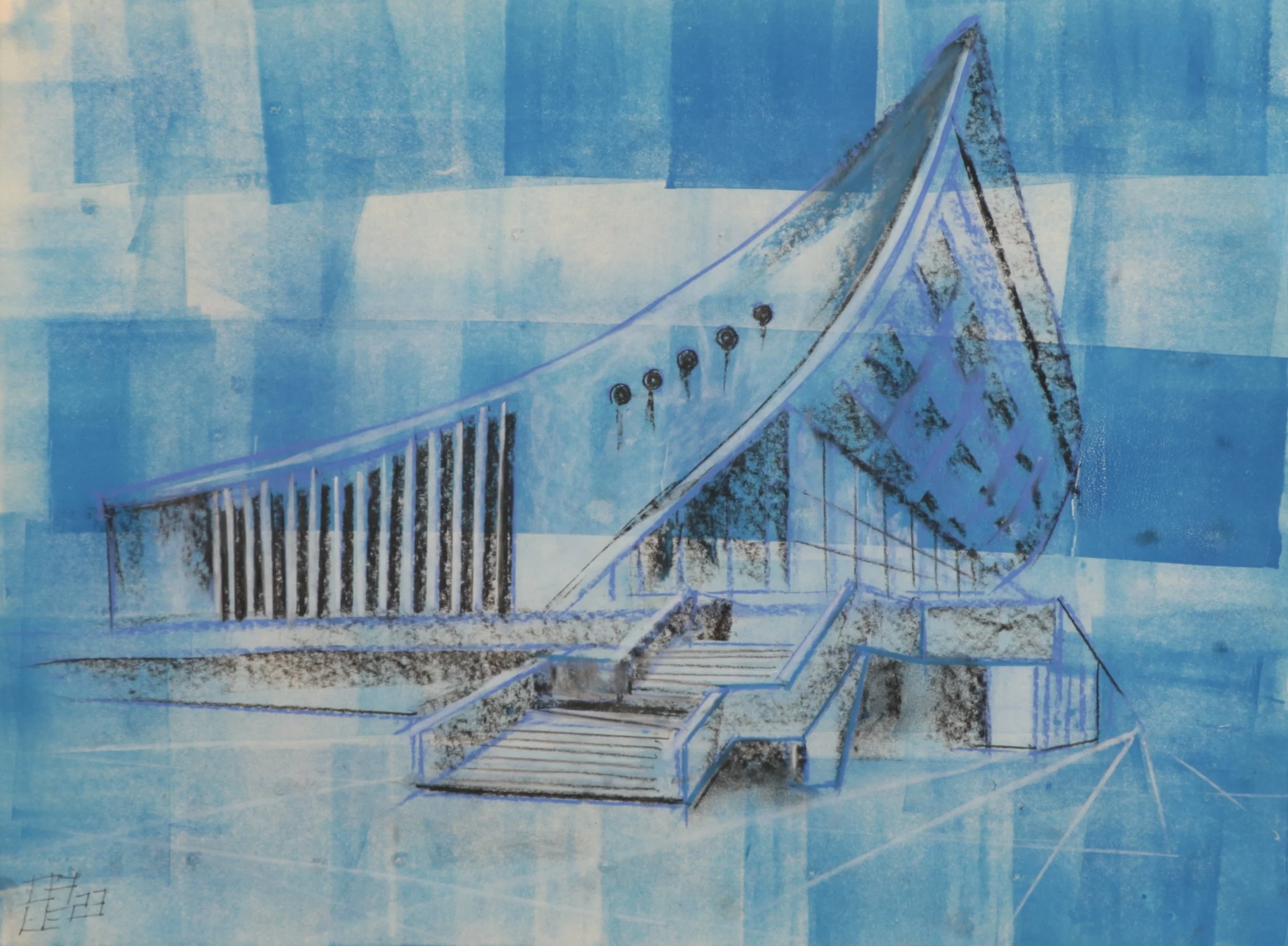   Hull (Africa) , 2023 18” x 24” Relief Ink Print with Pen, Conté, and Pastel 