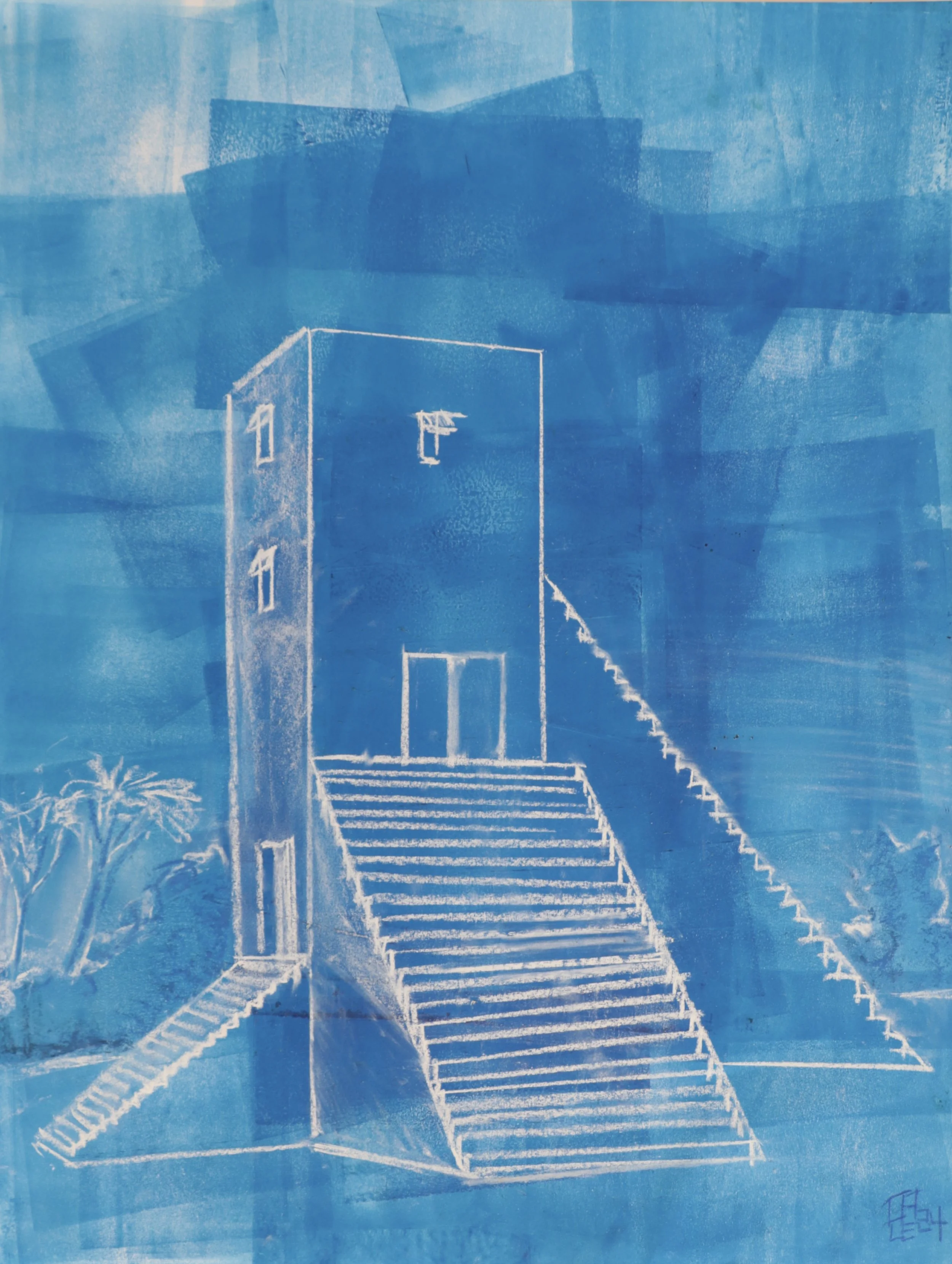  Sun Tower (Africa) , 2023 24” x 18” Relief Ink Print with Pastel 