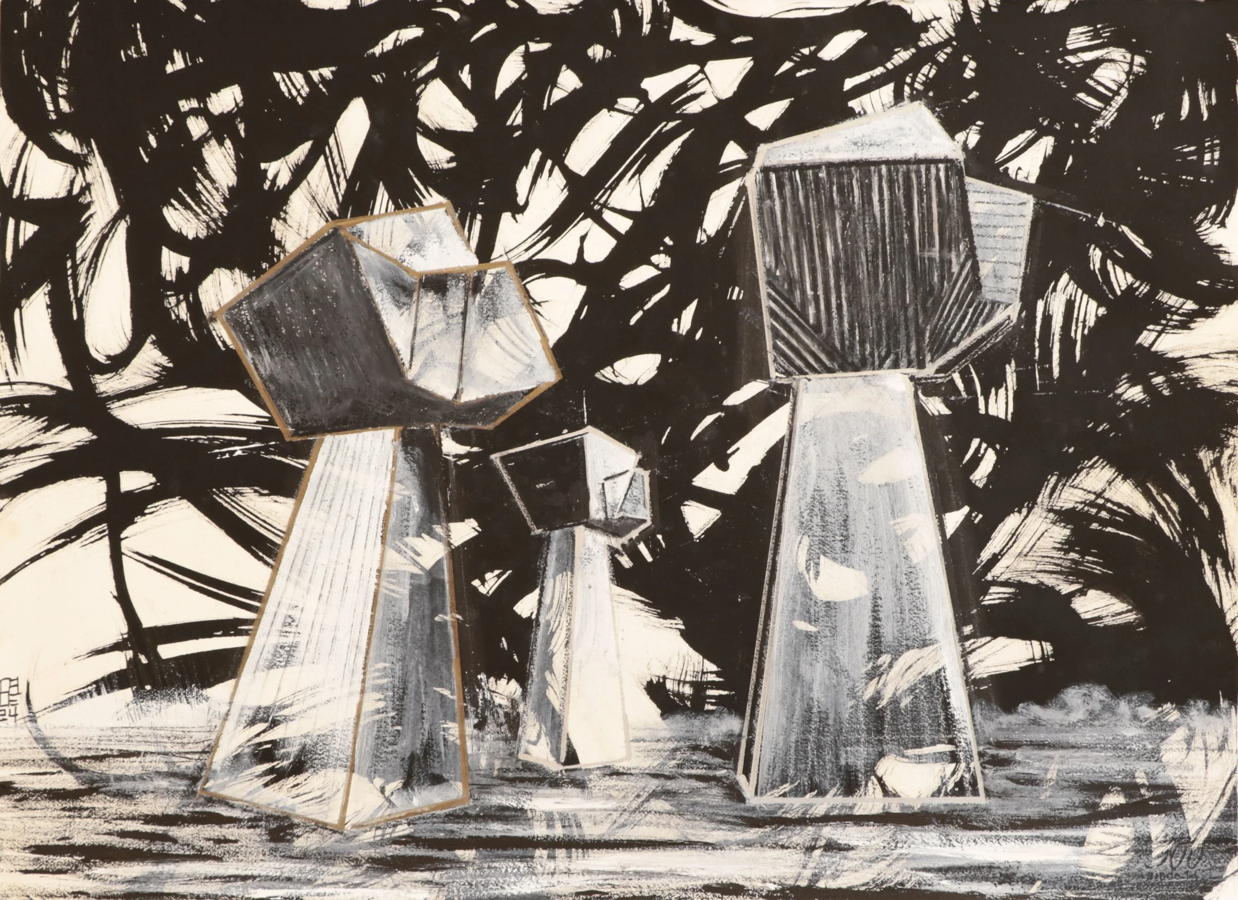   Resist (Eastern Europe) , 2024 22” x 29” Sumi Ink, Pen, Conté and Acrylic Paint 