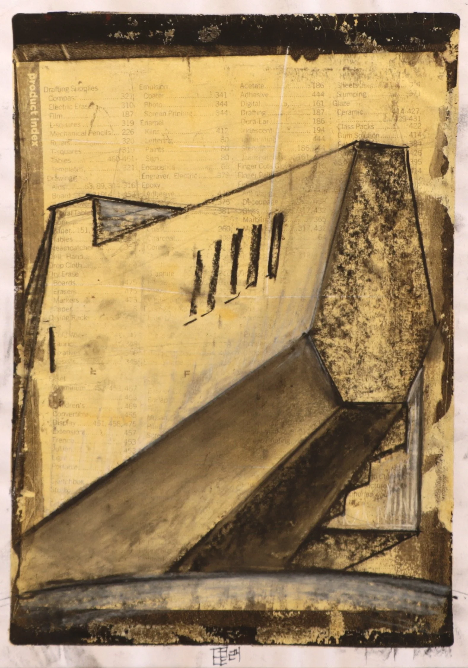   Coffin , 2023 14” x 9” Gel Print with Conté and Pastel 