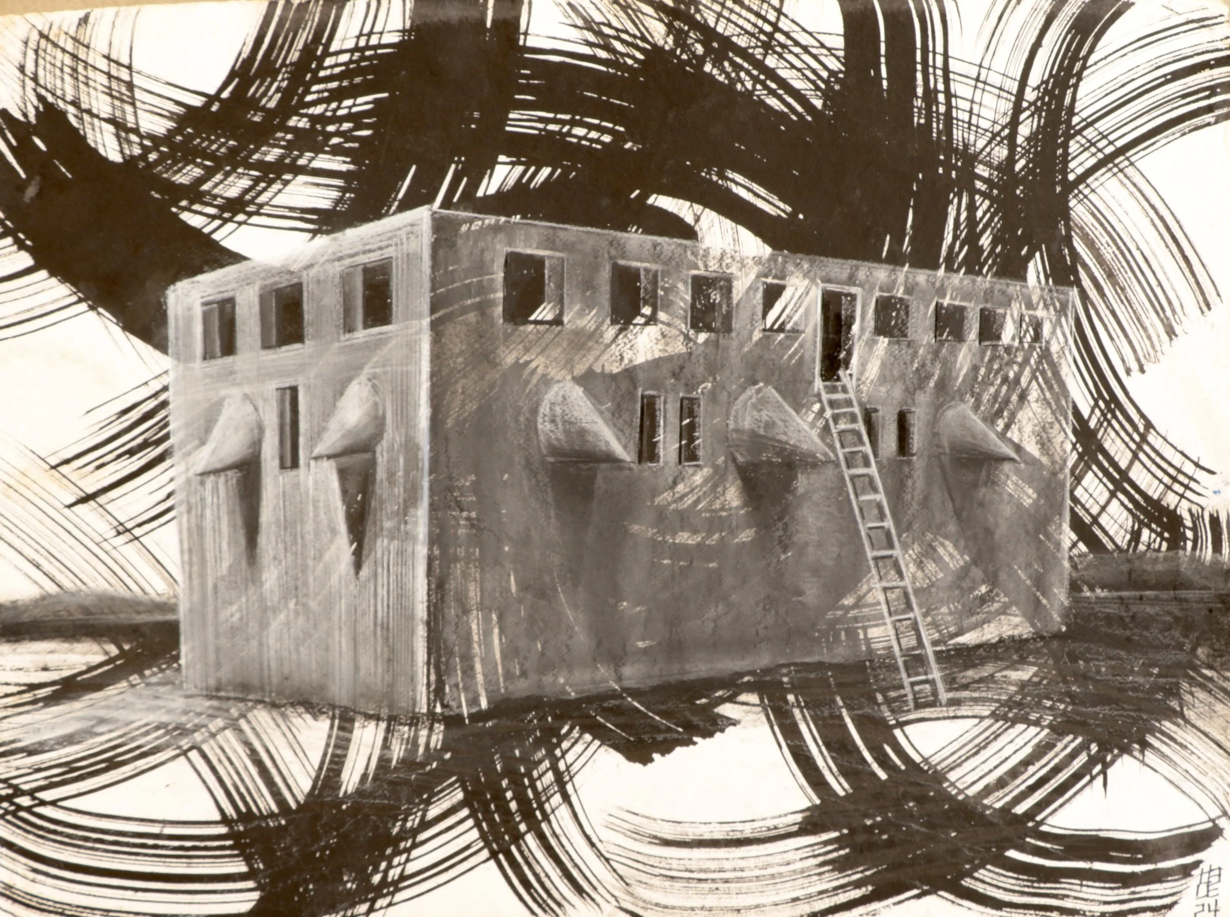   Spike Fort , 2024 23” x 30” Sumi Ink, Conté, and Charcoal 