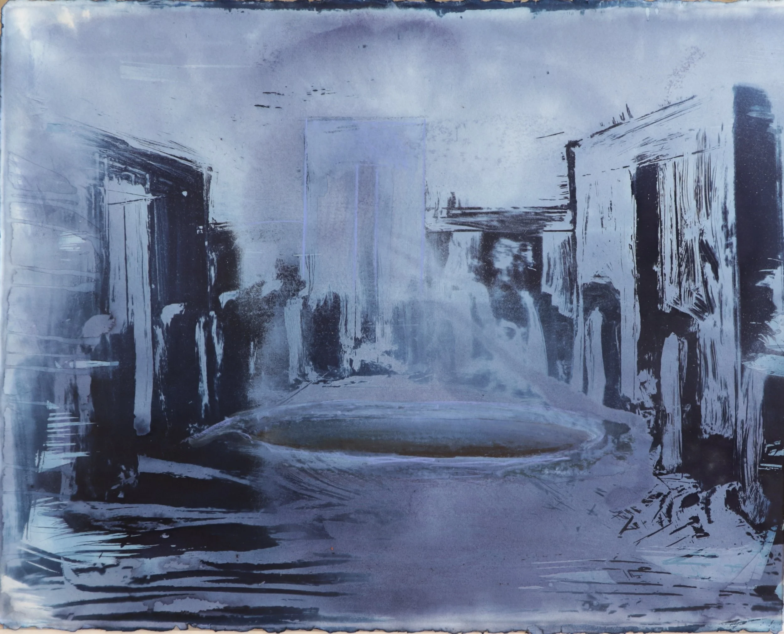   Stonehenge I , 2025 22” x 28” Cyanotype Print with Conté and Pastel 