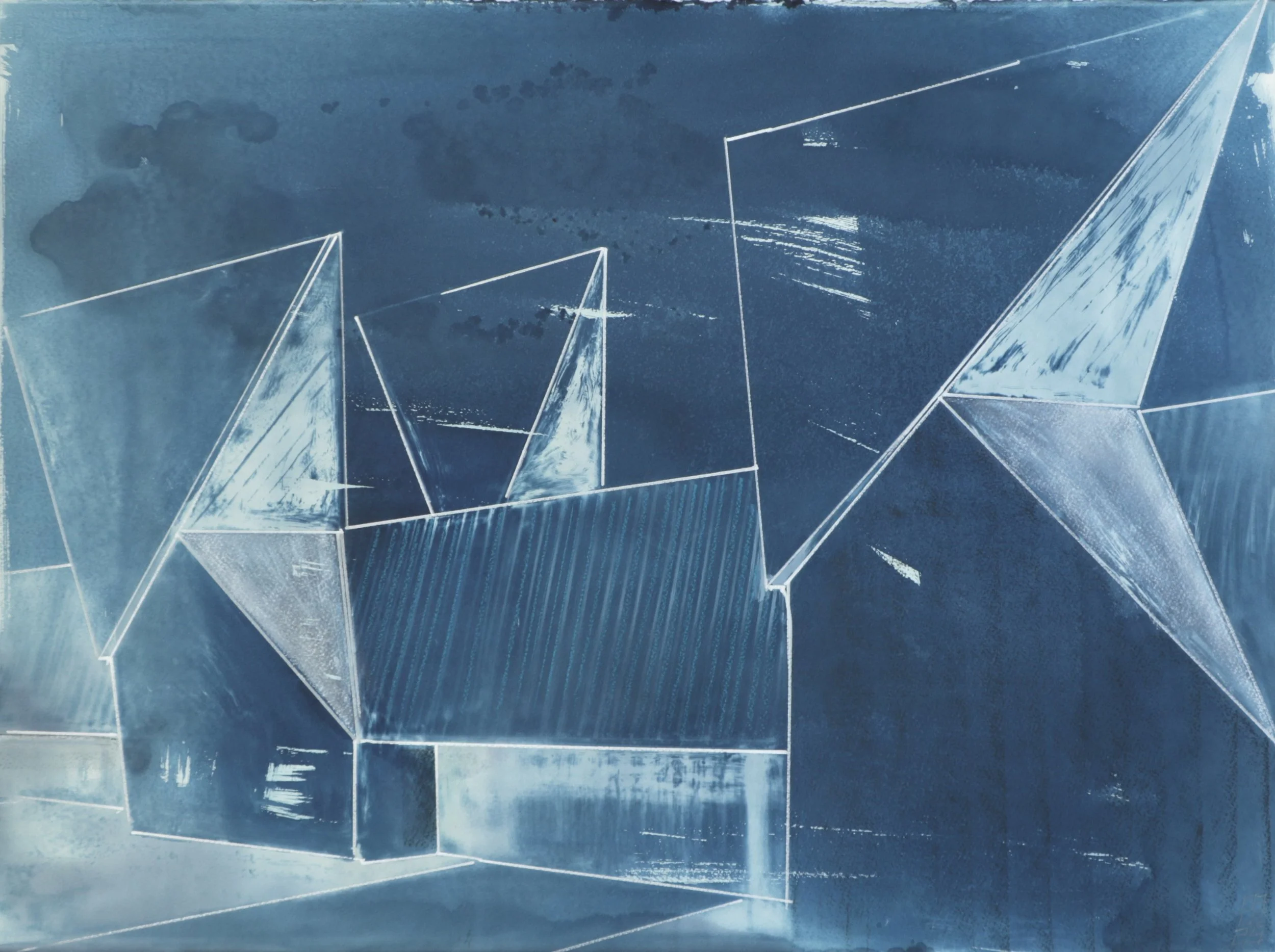   Birds’ Mouths II ,   2024 22” x 29 ¾” Cyanotype with Chalk 
