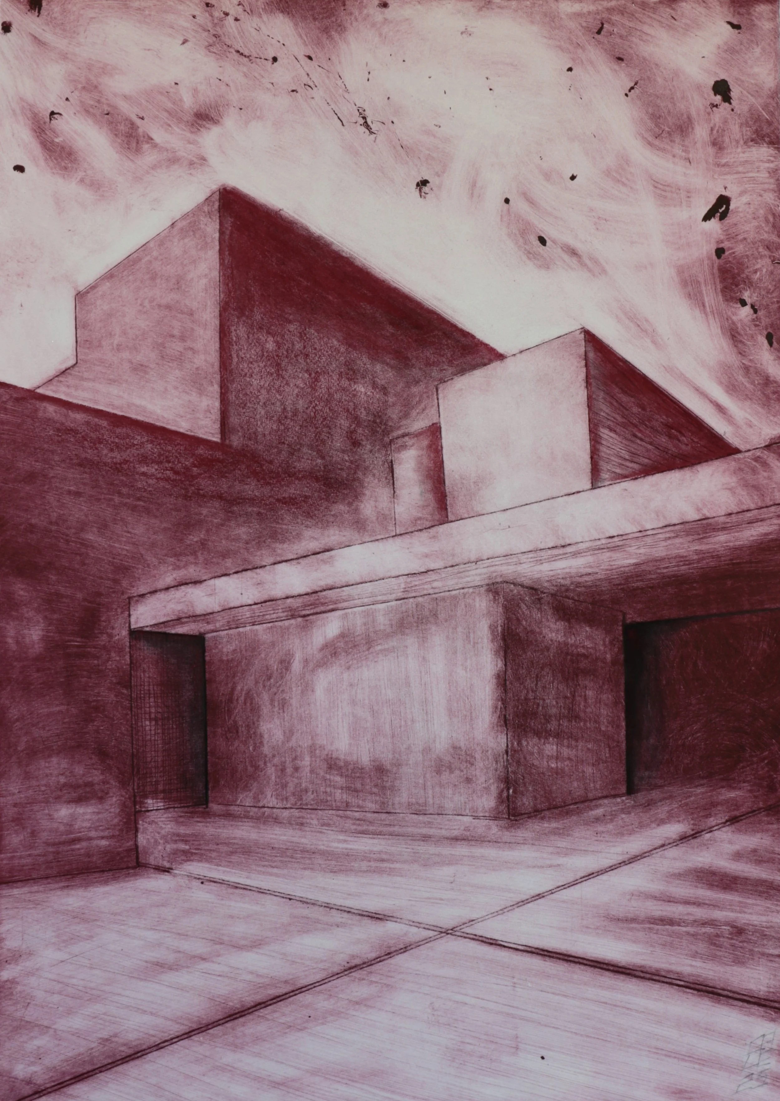   LA Fire Early ,   2024 29 ½” x 21 ¼” Drypoint with Pastel 