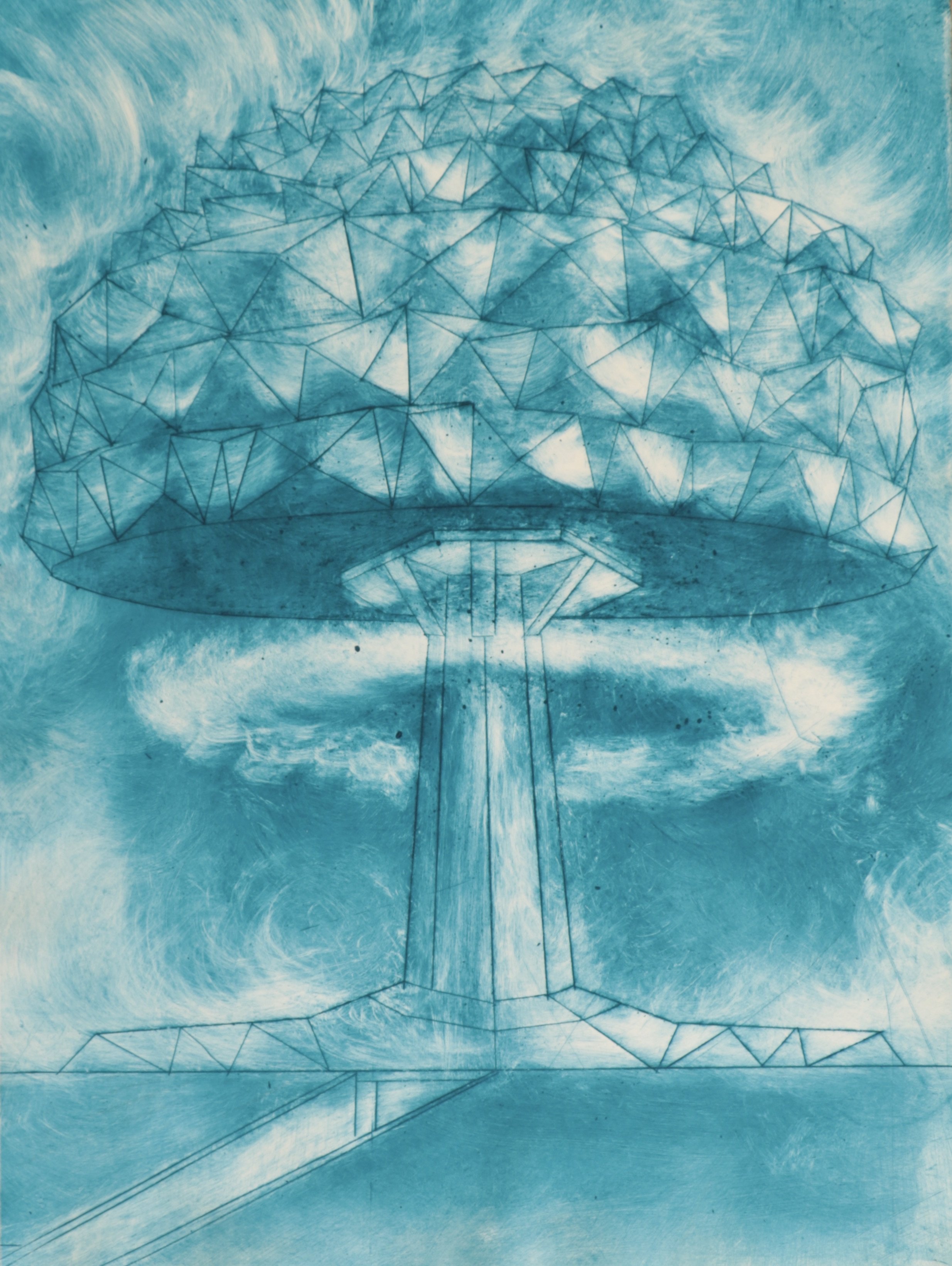   Mushroom - Blue State ,   2024 30” x 23 ½” Drypoint 