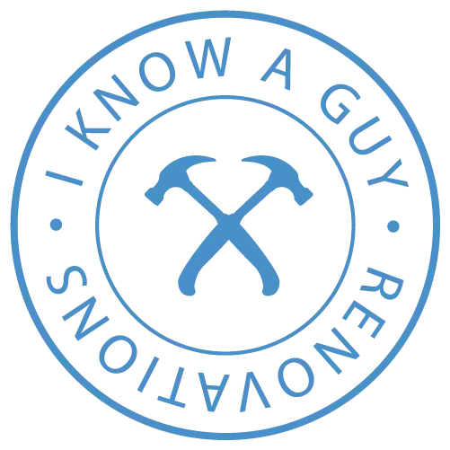 a circular logo is shown, with 2 hammers crossed in the centre, representing "I know a guy renovations"