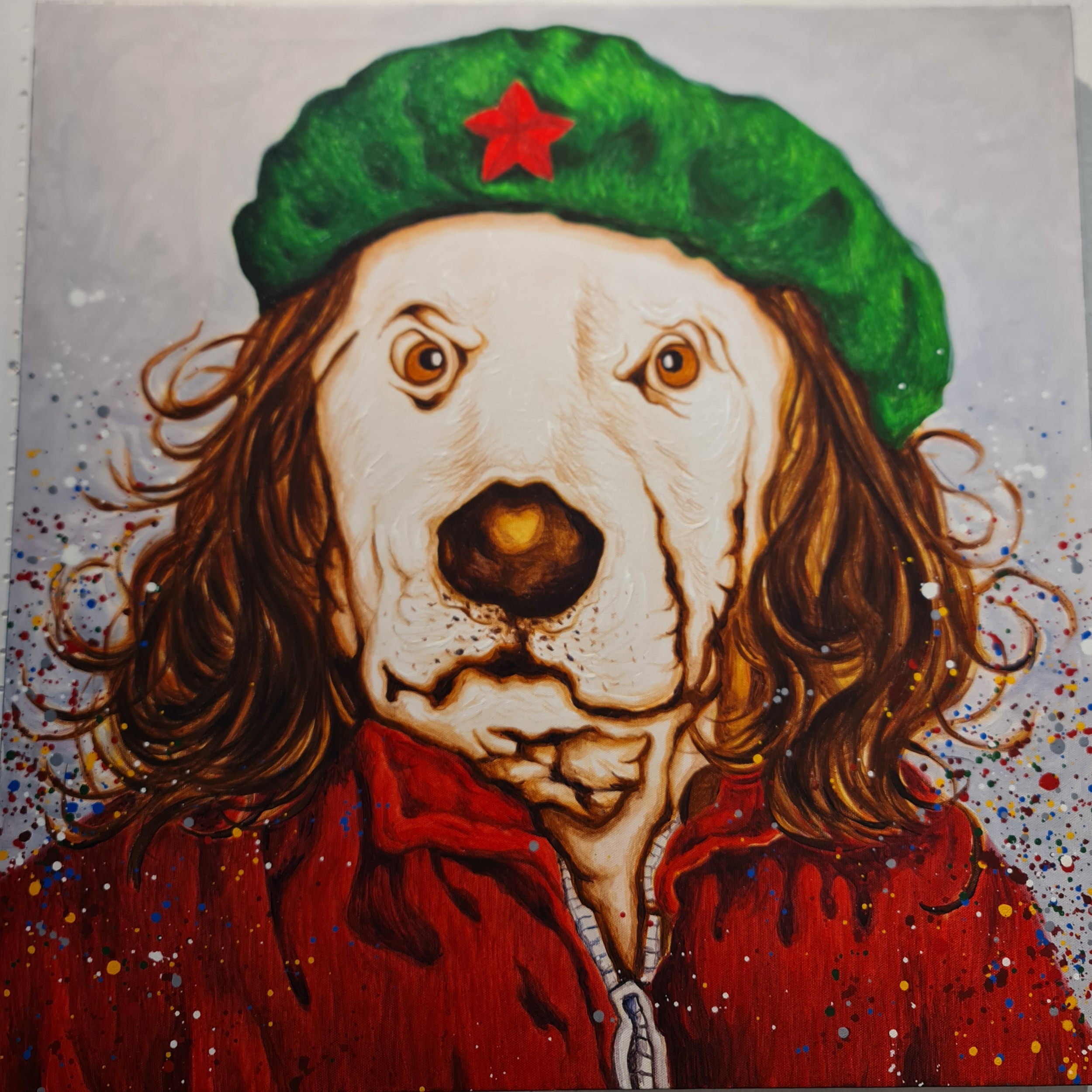 BOZE ORIGINAL PAINTING - Dog with Green Beret