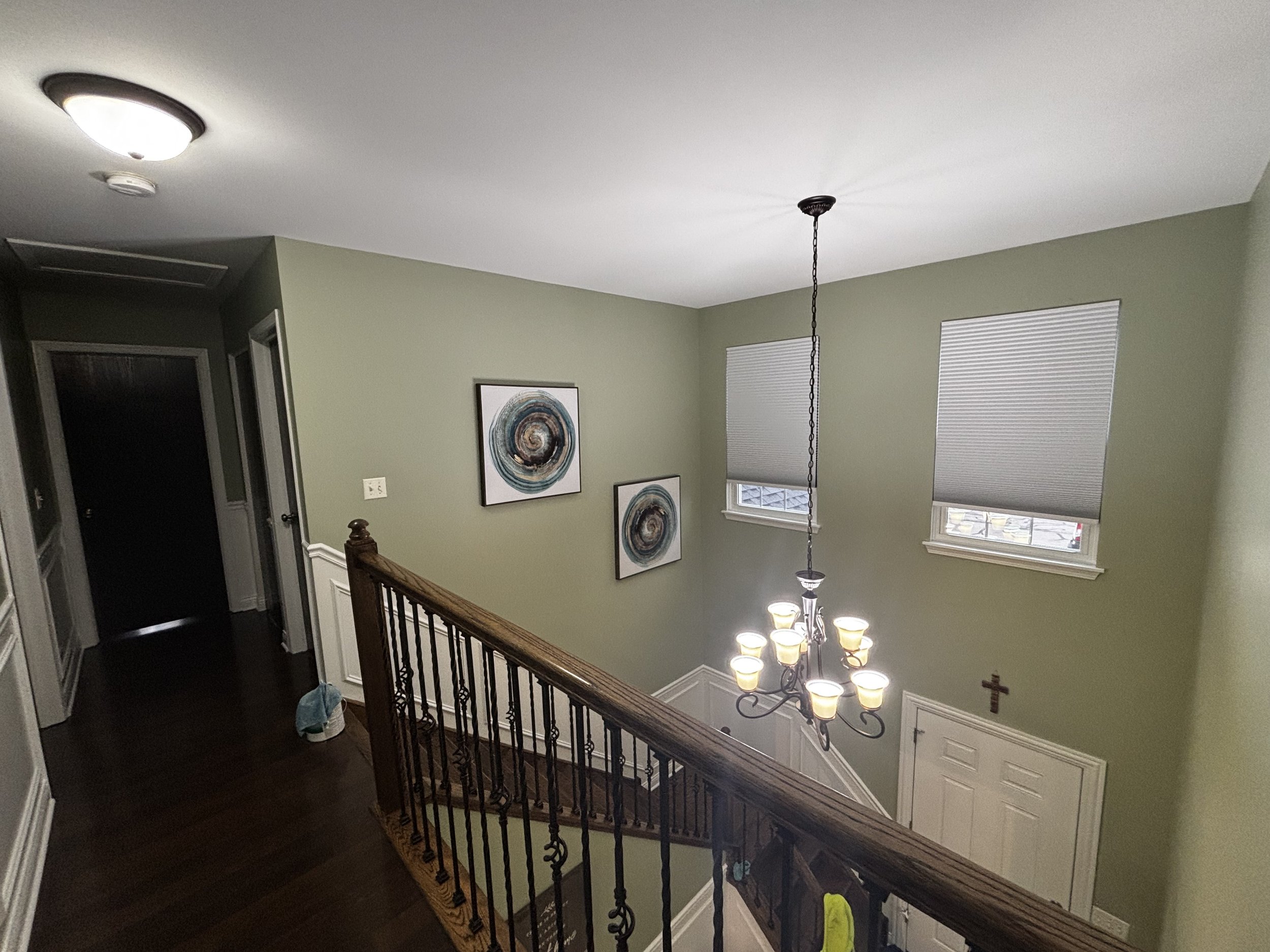 Interior painting project for staircase and upstairs hallway in Hickory Hills, IL