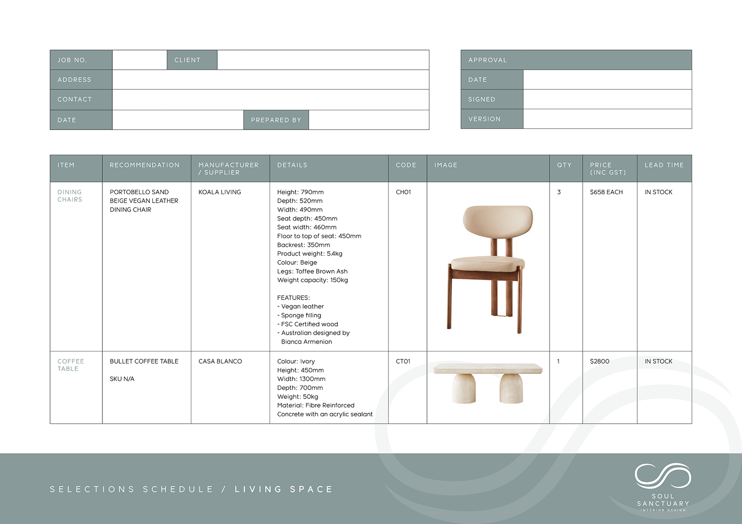 Specification Schedule