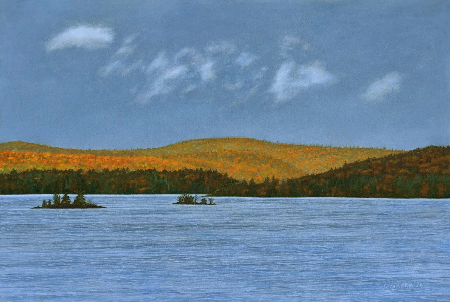 'Lake Kamaniskeg--Long View', oil on canvas, 24" x 36", 2026 (Contact me about pricing.) 