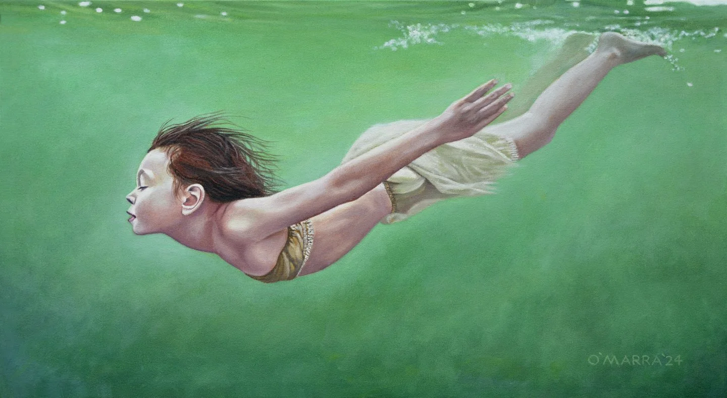Child Diving  II, oil on canvas, 18" x 23" 
(Contact me about pricing)