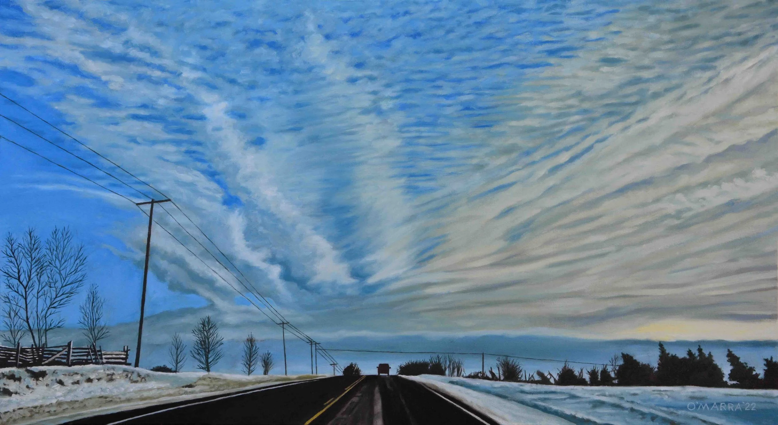 Southbound, Peterborough Bypass, oil on canvas, 22" x 40" 
(Contact me about pricing)