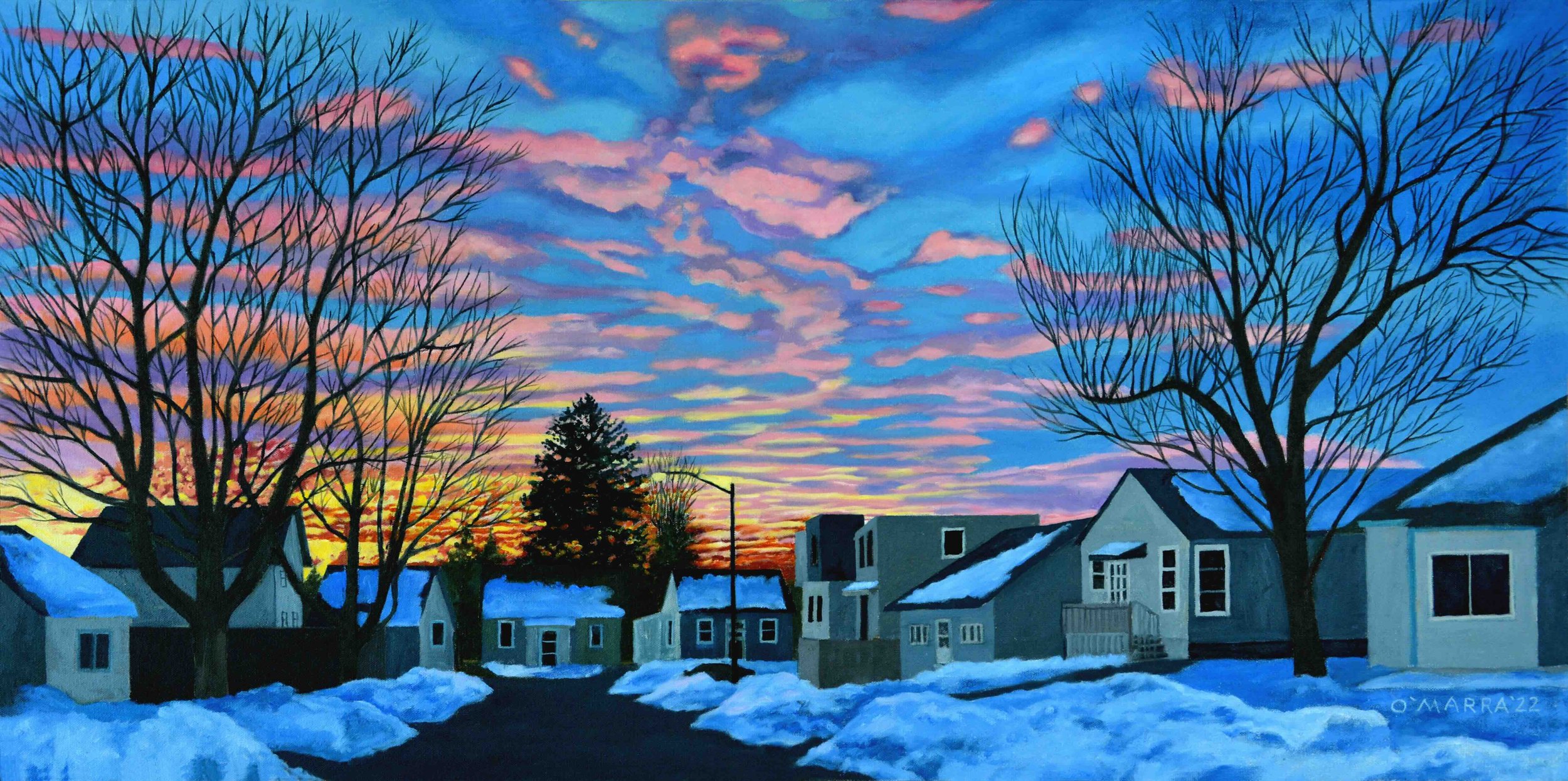 February Sunset--Mary Street, Ajax, oil on canvas, 20" x 40"
(Contact me about pricing)