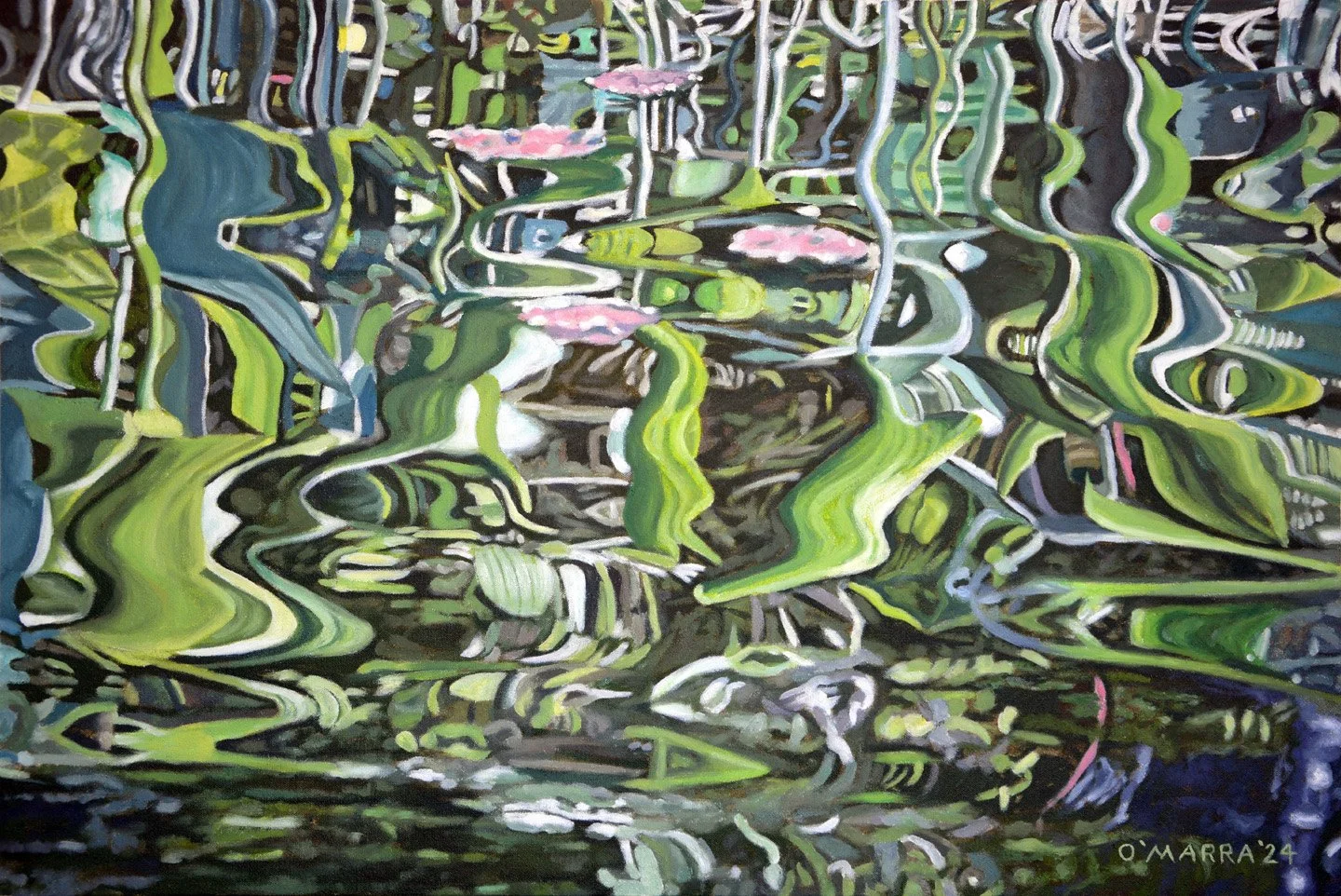 Lake Surface Abstraction, 2024, oil on canvas, 20" 30"
(Contact me about pricing)