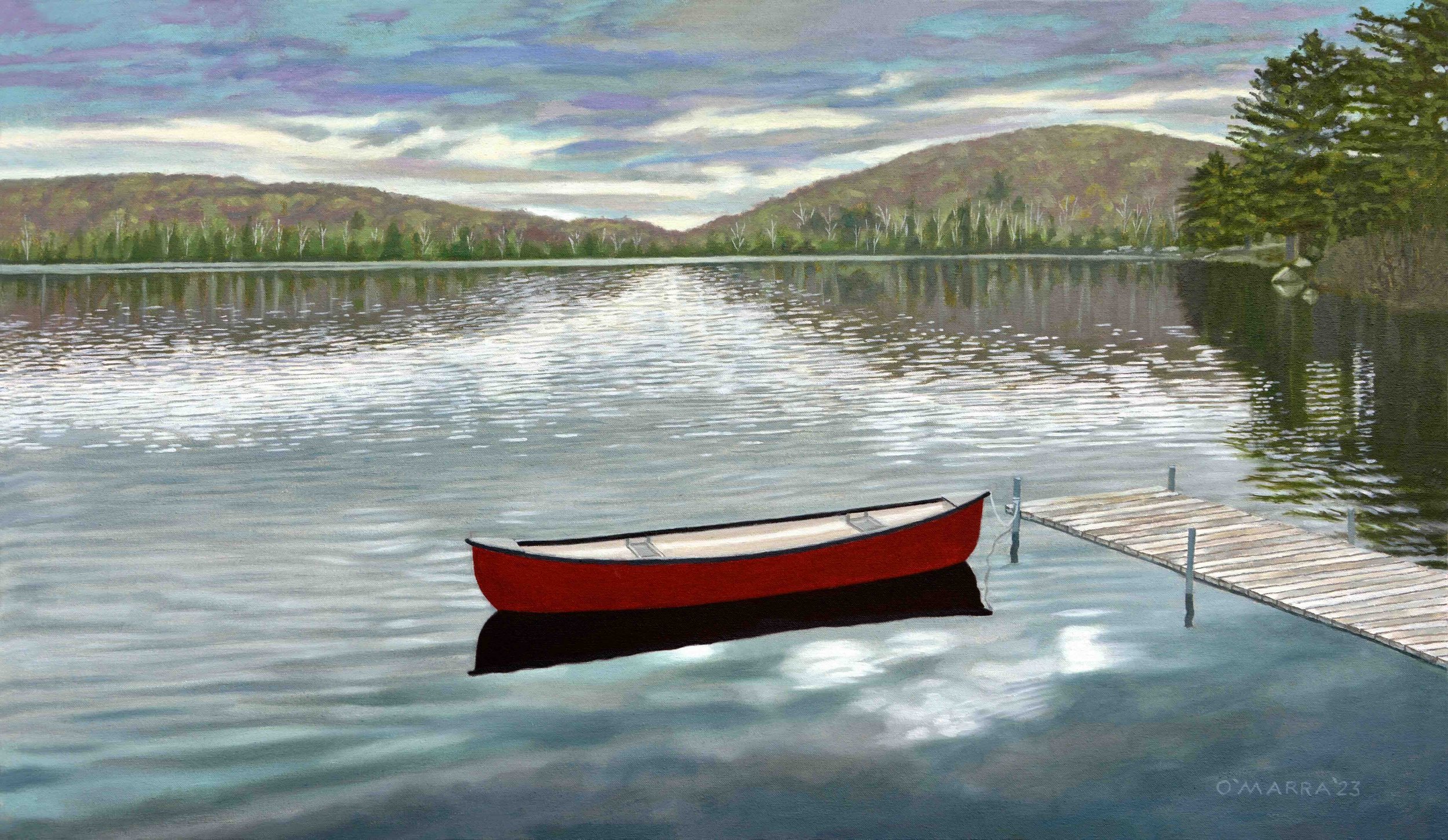 Red Canoe - Clark Lake, oil on canvas, 23" x 38" (Contact me about pricing)
