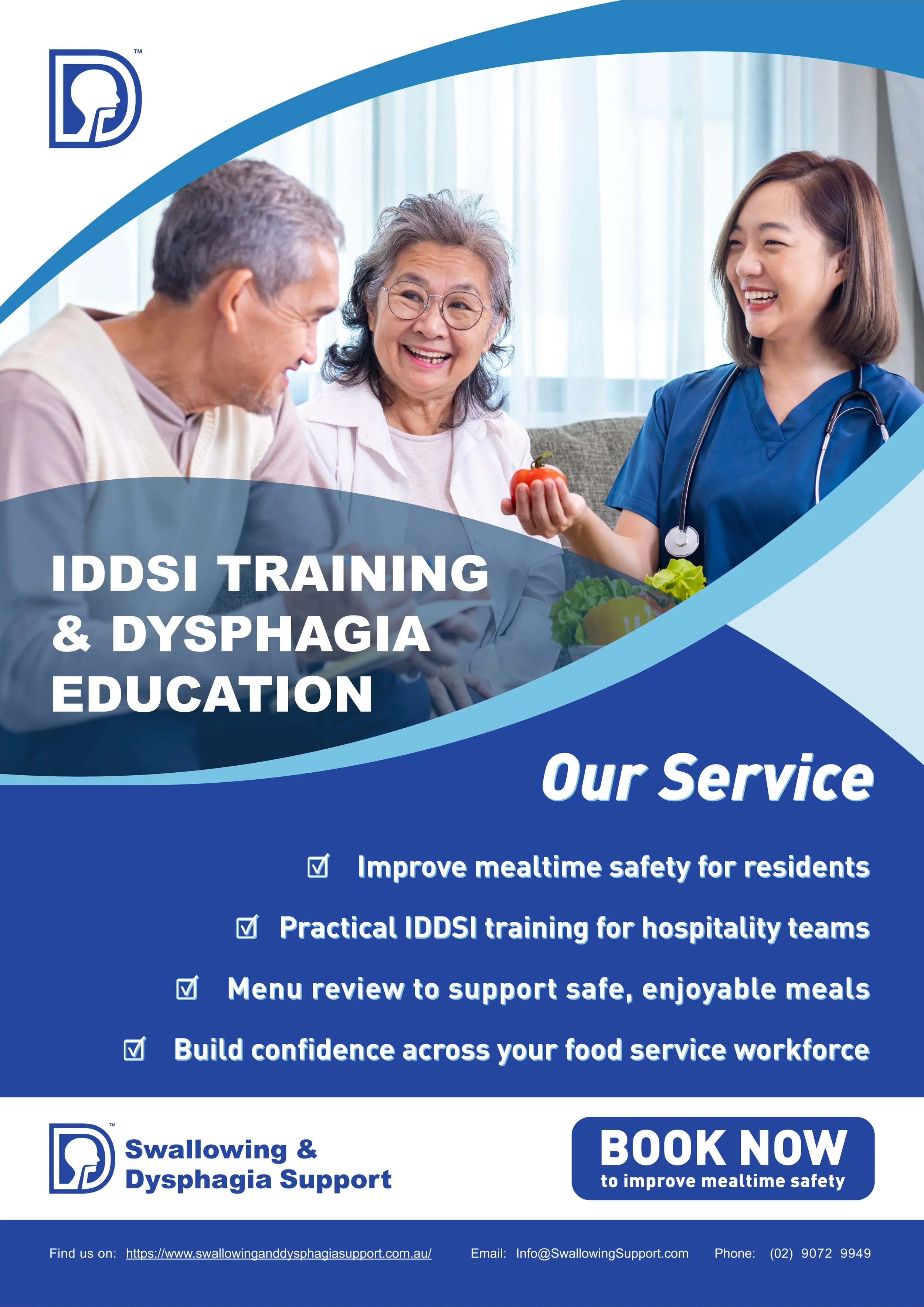 IDDSI training and dysphagia education for aged care staff to improve mealtime safety and swallowing support