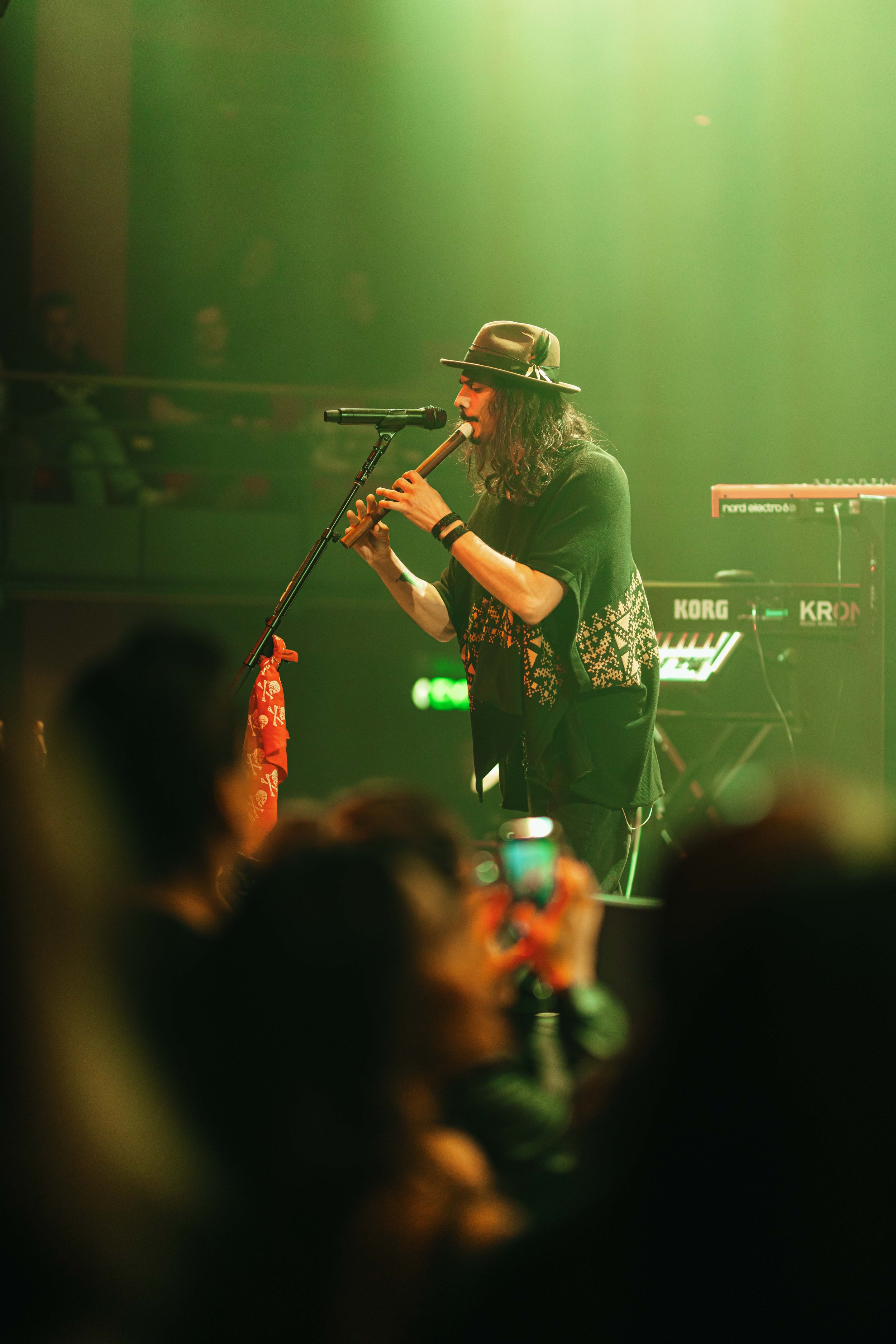 Bruno Yagüe playing flute during a live performance