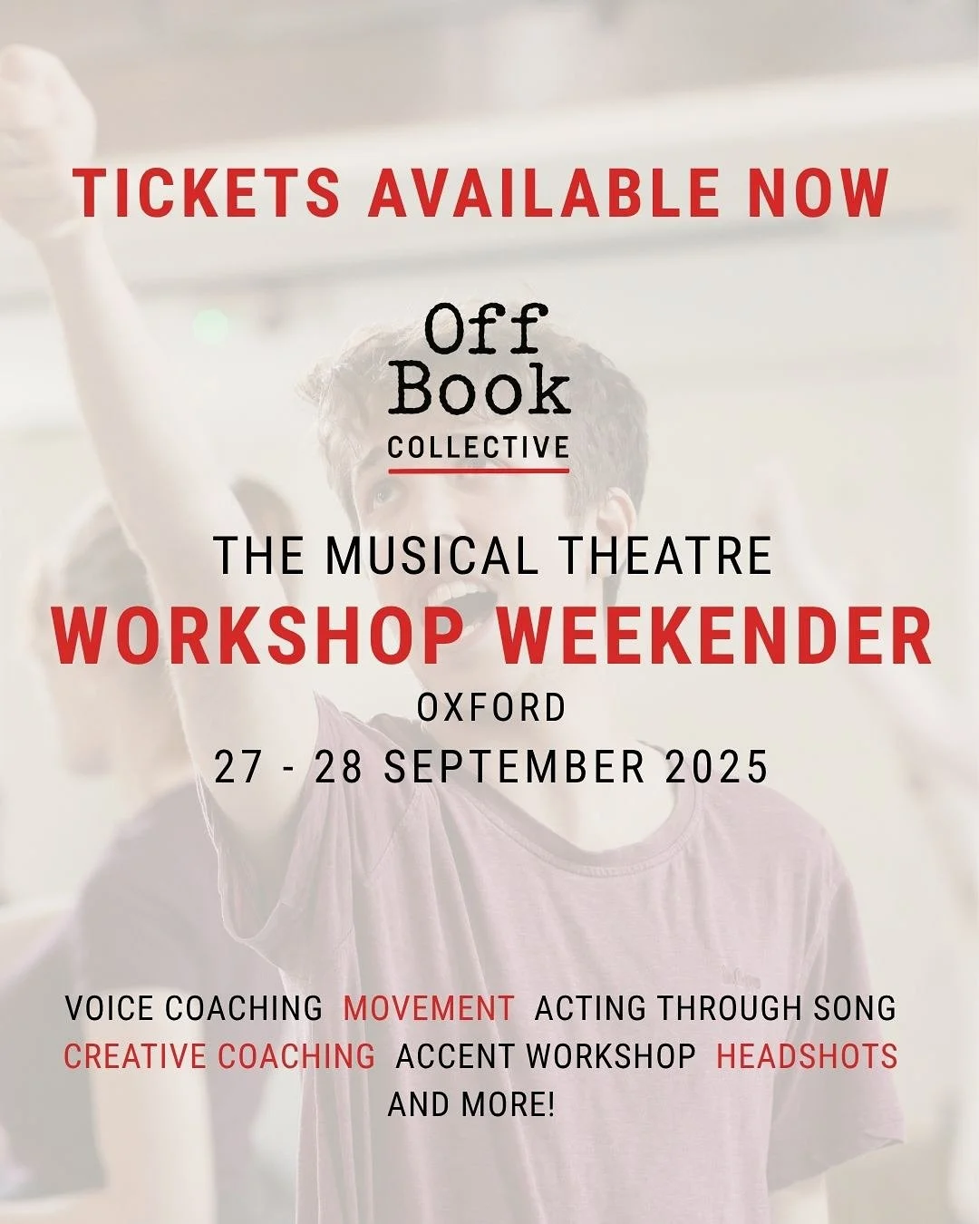 Our Musical Theatre Workshop Weekender is officially open for booking!

📅 27&ndash;28 September 2025
📍 Oxford
🎤 Acting through song, movement, acting lessons, professional feedback, headshots, yoga, and guest workshops with:
✨ Gerard Logan &ndash;