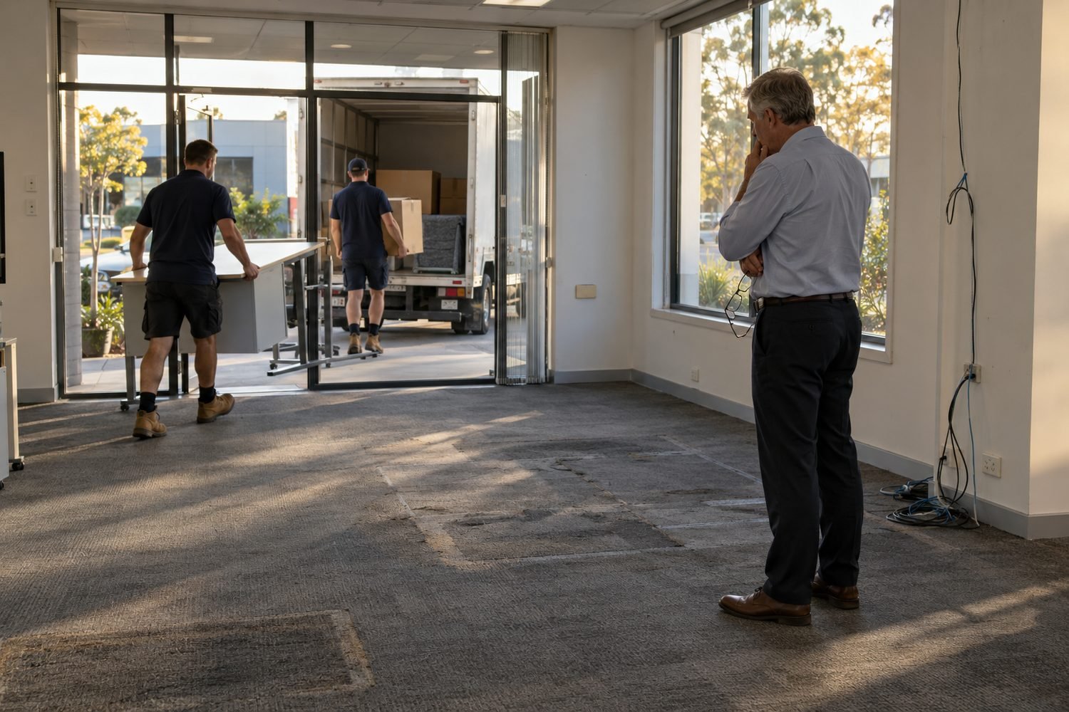 Owner watching a tenant move out of an office at lease expiry, the vacancy risk that WALE measures