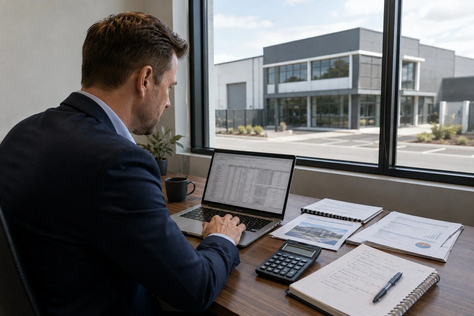 Investor modelling commercial property acquisition costs and cap rate on a spreadsheet