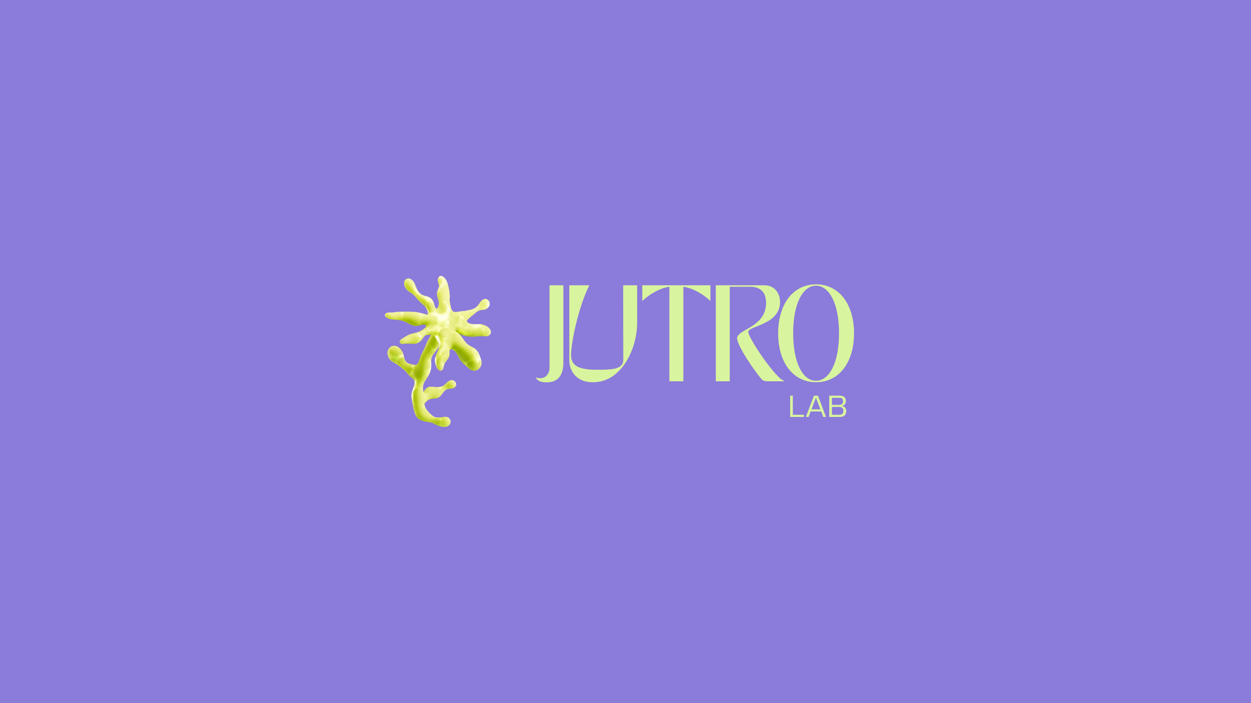 Purple background with a stylized green logo of a neuron and the words 'JUTRO LAB' in light green text.