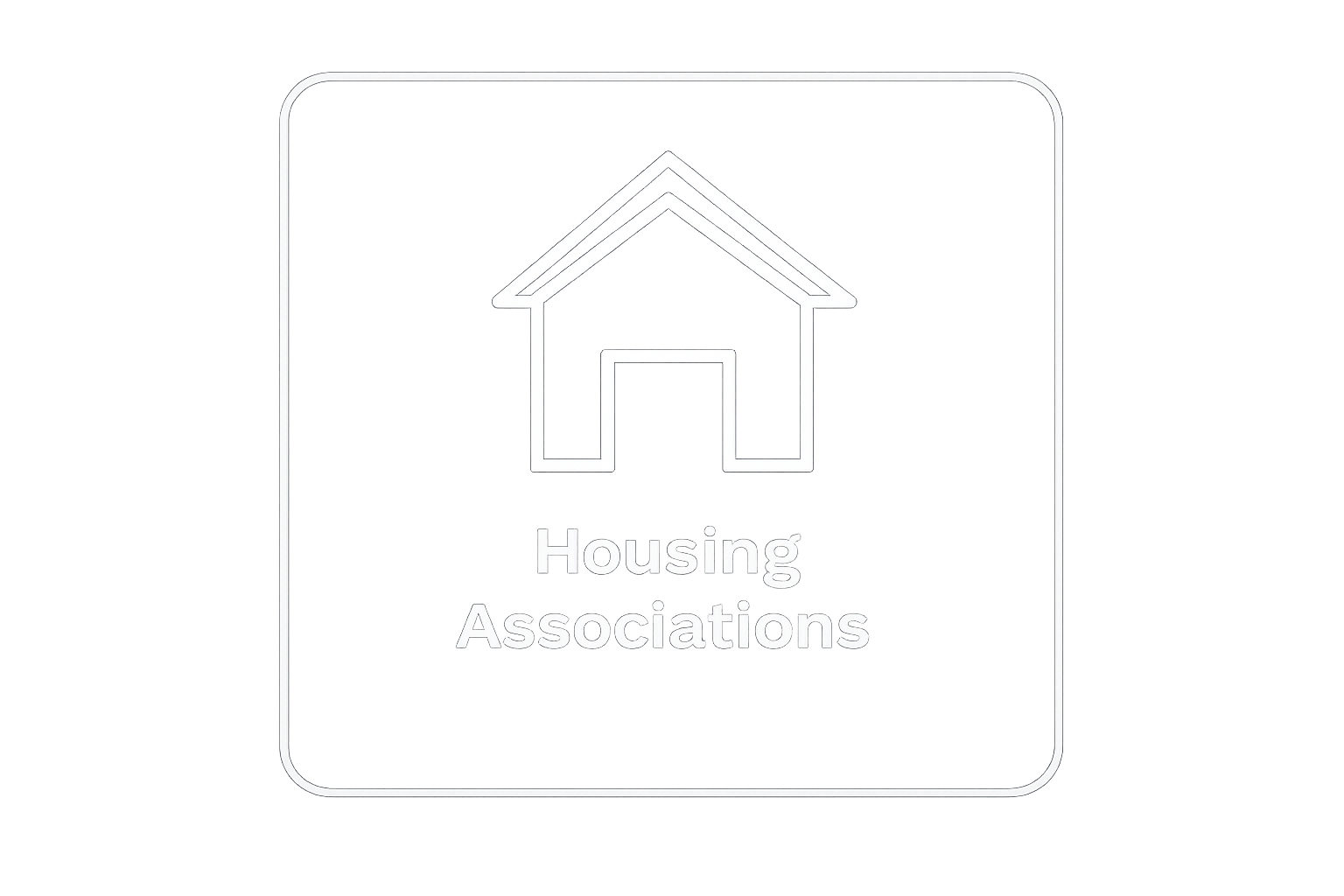 Logo of Housing Associations with a white outline of a house and the words 'Housing Associations' beneath it on a black background.