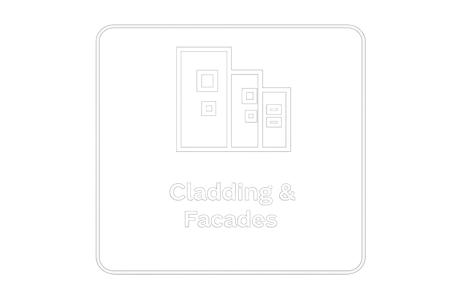 Illustration of a building with a focus on cladding and facades, featuring different types of exterior wall coverings.