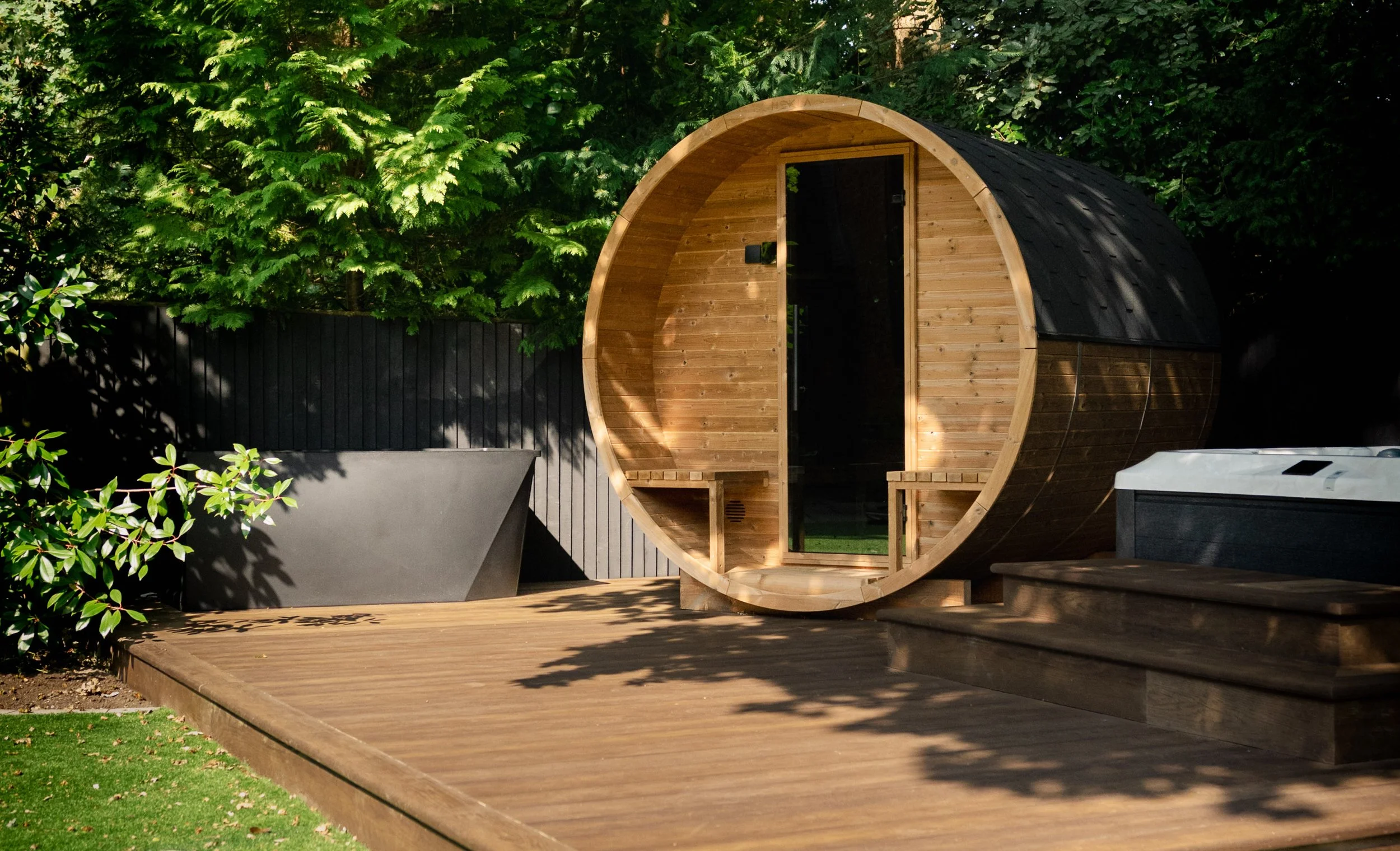 Esme Garden Design & Landscaping company install and build wellness areas with hot tubs, swim spas and saunas. They serve areas like surrey, hampshire, berkshire, ascot, london & surrounding areas.