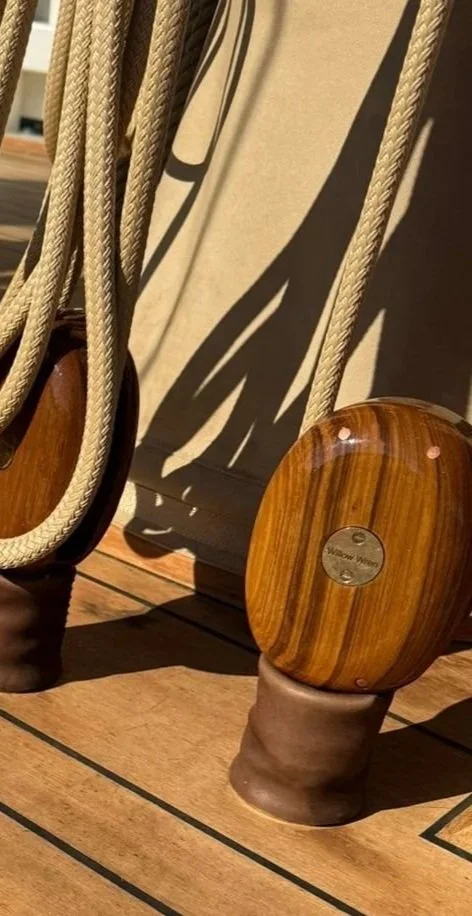 Custom made blocks for sailing ships and yachts in teak